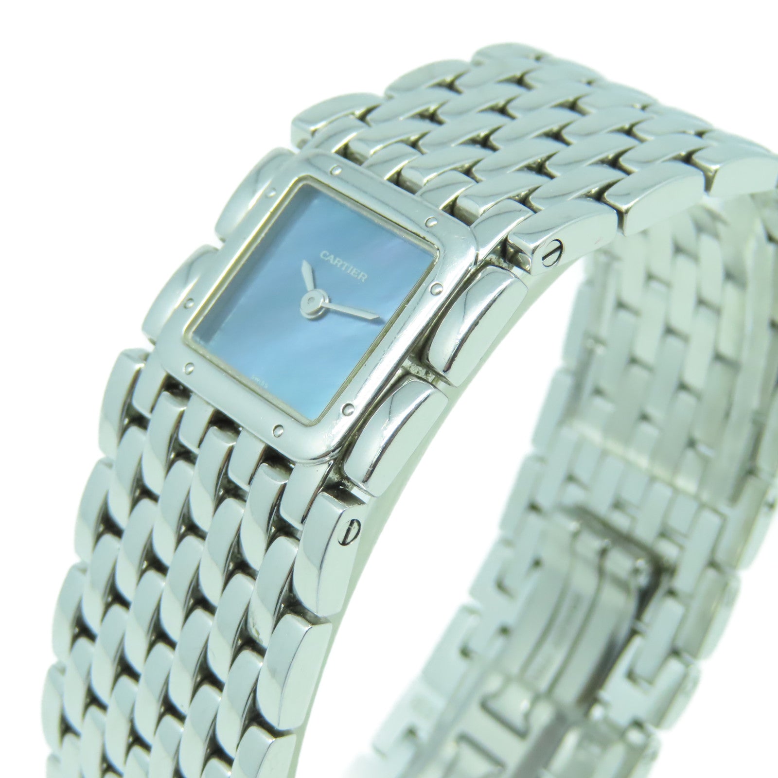 CARTIER Panthere Ruban不鏽鋼手錶石英機芯藍色