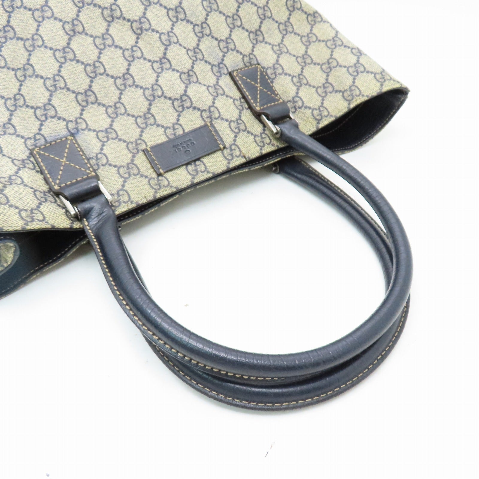GUCCI 塗層帆布Hand Bag銀扣肩背袋啡色/藍色