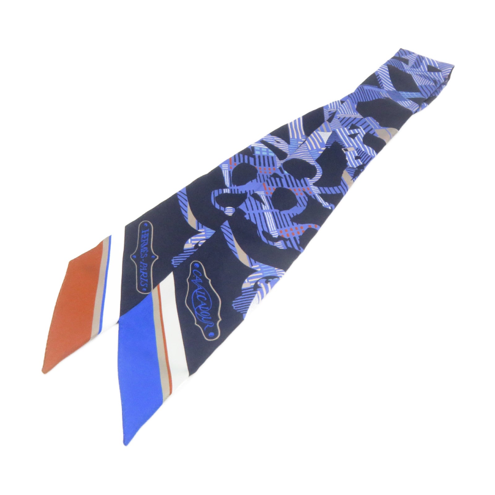 HERMES 絲質Twilly Scarf絲巾藍色/彩色