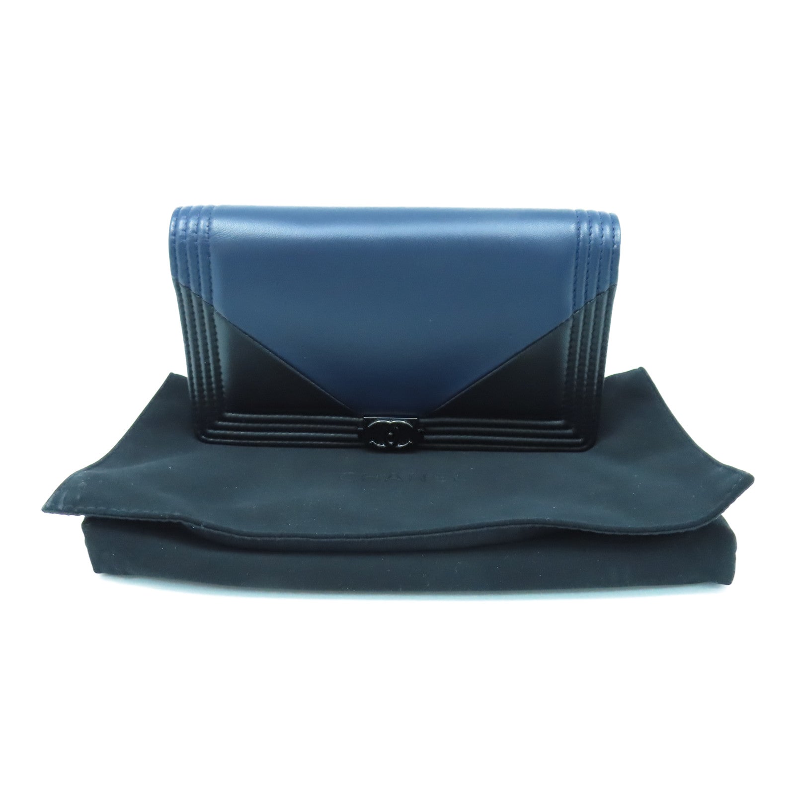 CHANEL 羊皮皮革Boy Long Wallet長銀包藍色