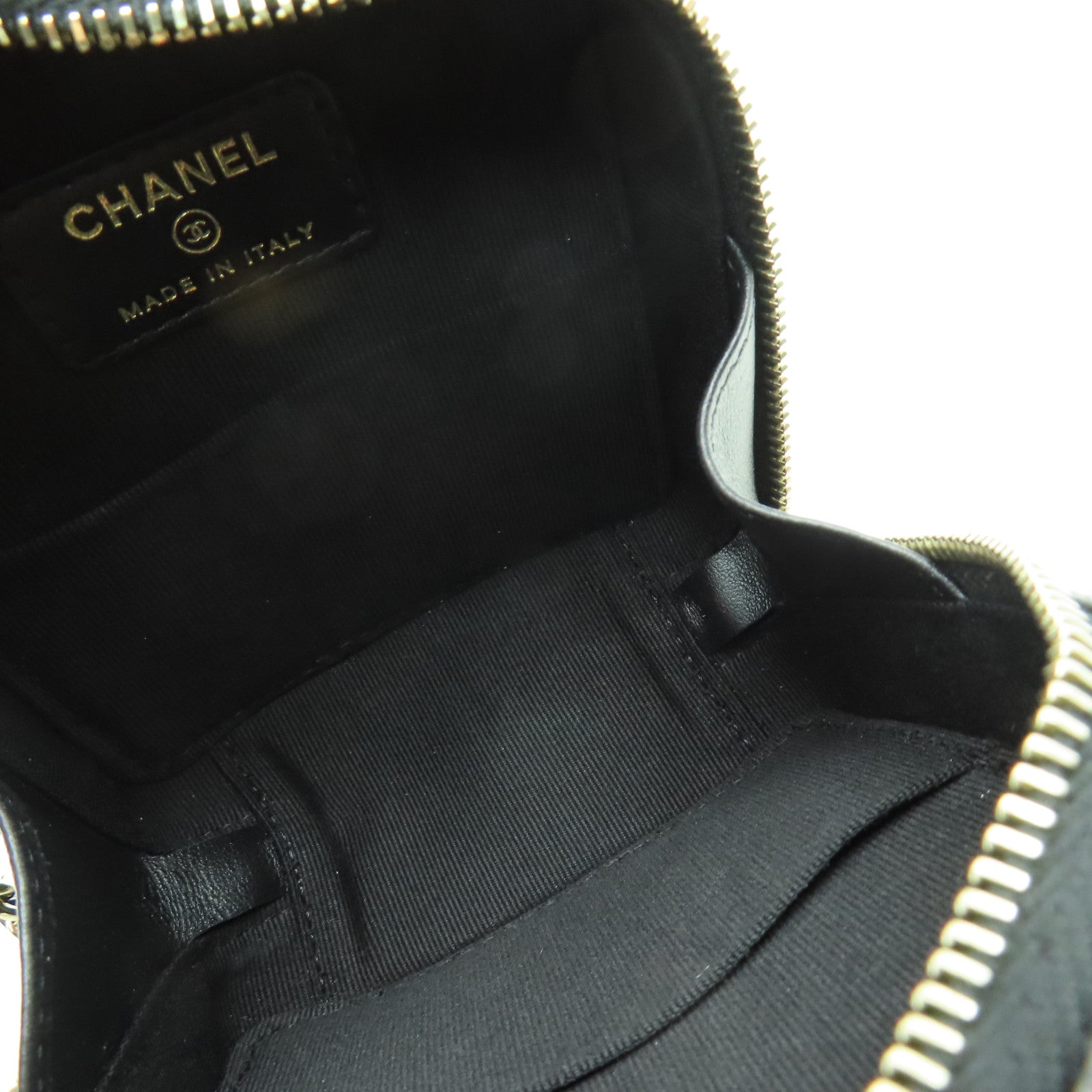 CHANEL 菱格Caviar皮革Mini Chain Shoulder金扣鏈帶肩背袋黑色