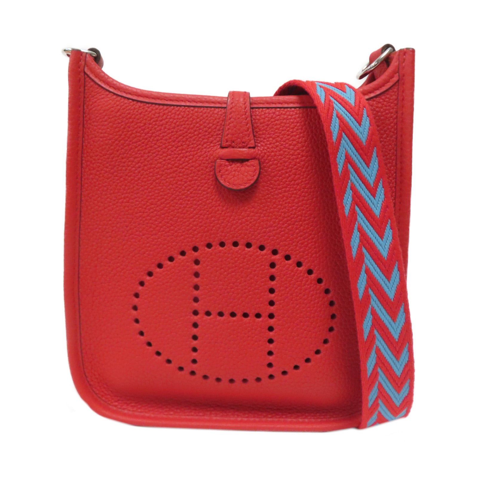 HERMES Clemence皮革Evelyne TPM銀扣肩背袋紅色