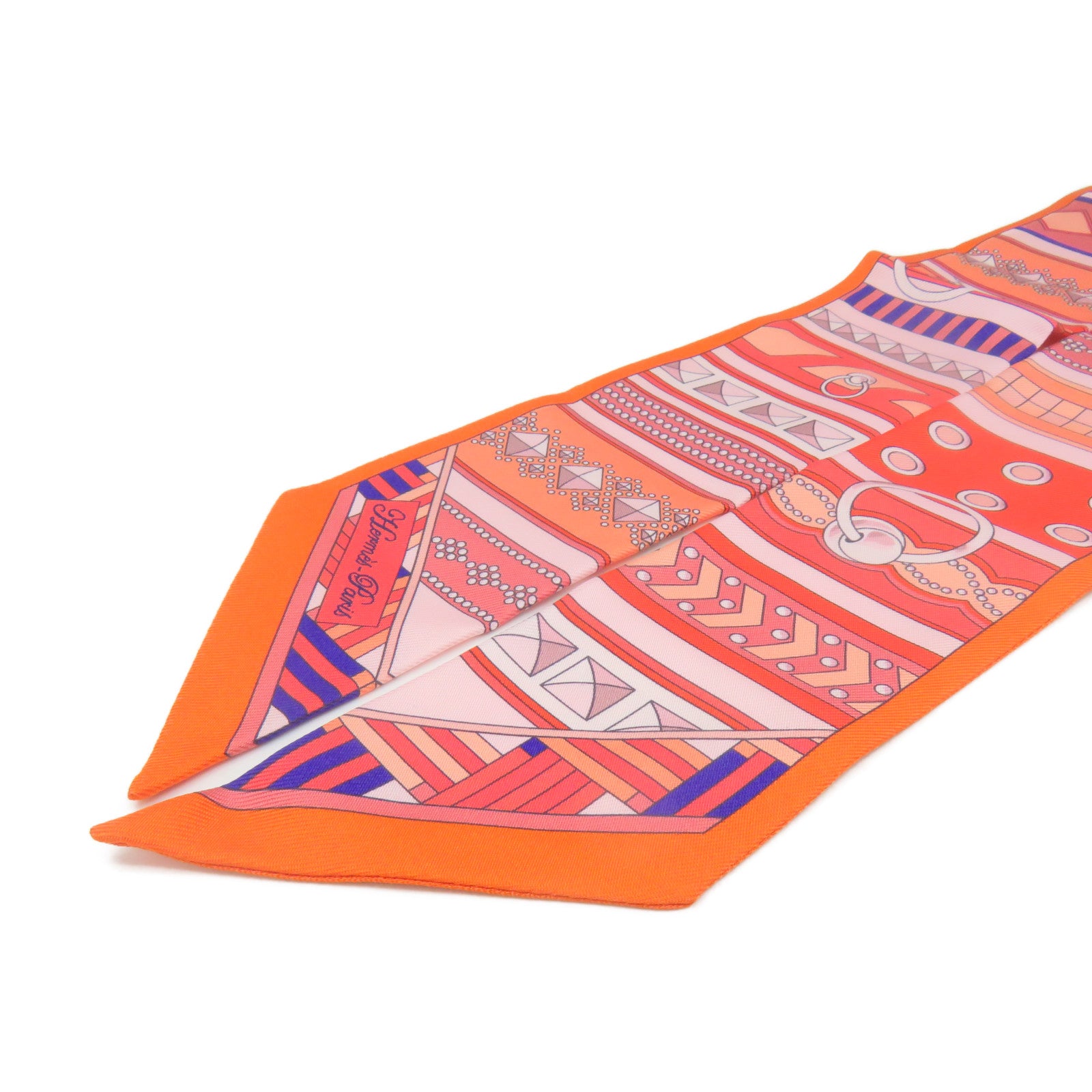 HERMES 【激減優惠】絲質Twilly Scarf絲巾橙色/粉紅色/彩色