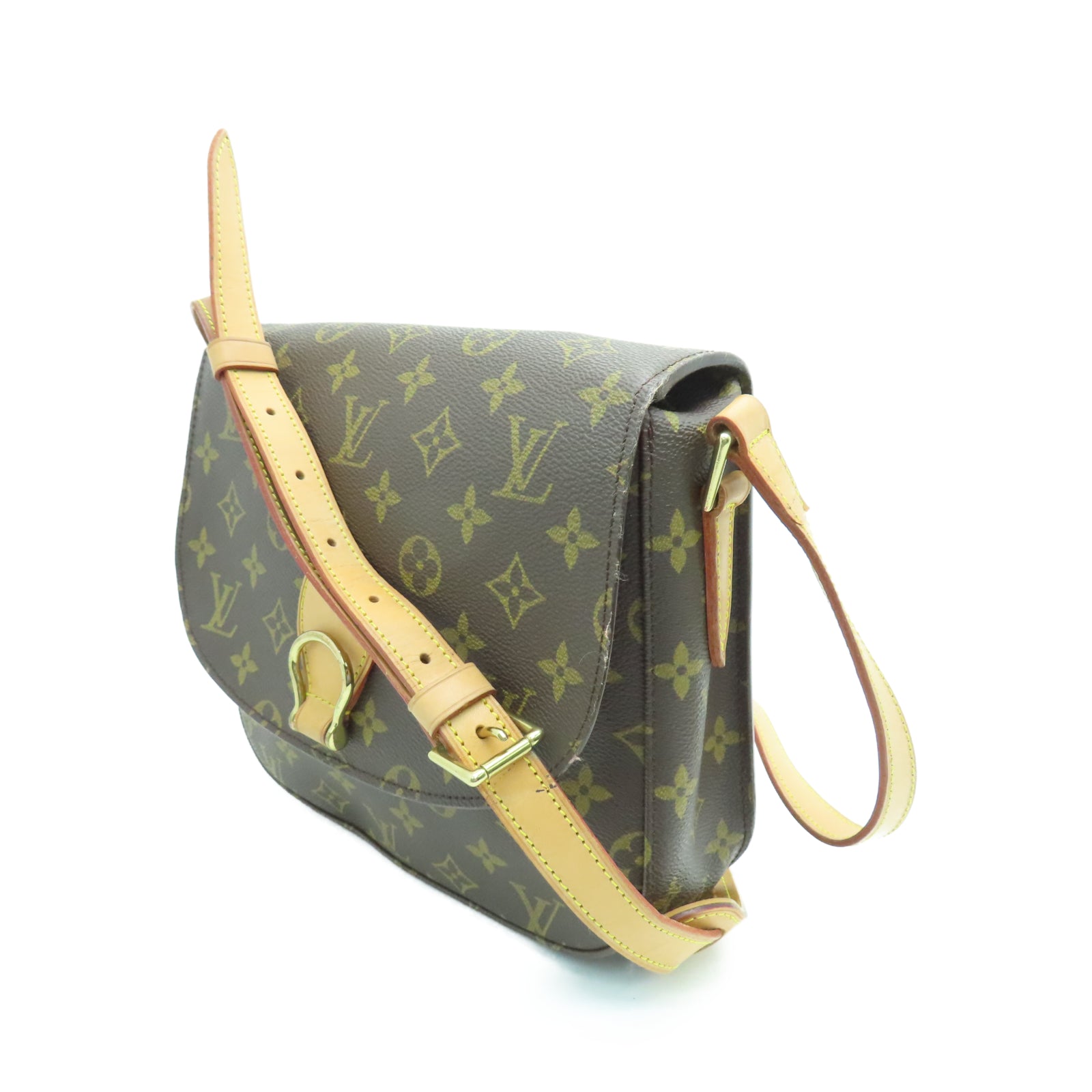 LOUIS VUITTON Monogram Saint Cloud Gold Buckle Shoulder Bag Brown