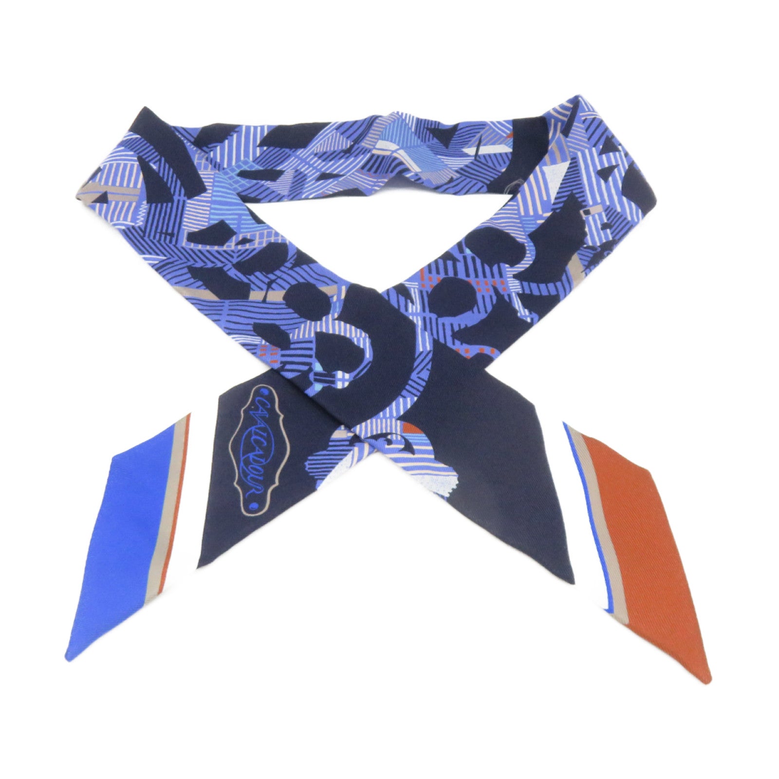 HERMES 絲質Twilly Scarf絲巾藍色/彩色