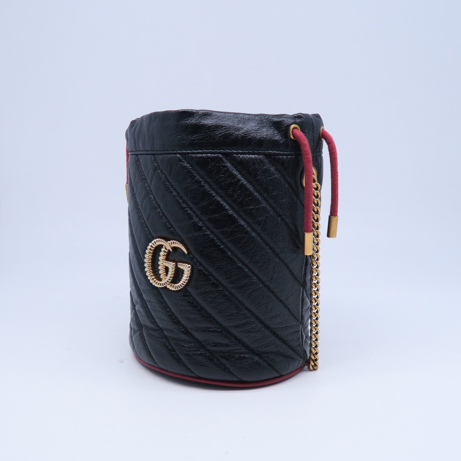 GUCCI 牛皮皮革GG Marmont金扣鏈帶肩背袋黑色/紅色
