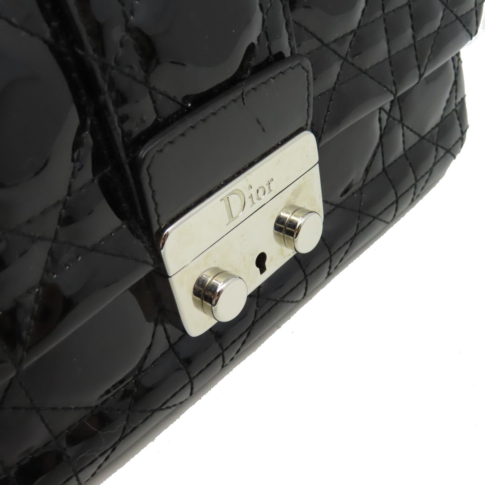 Dior 漆皮皮革Chain Shoulder Bag銀扣鏈帶肩背袋黑色