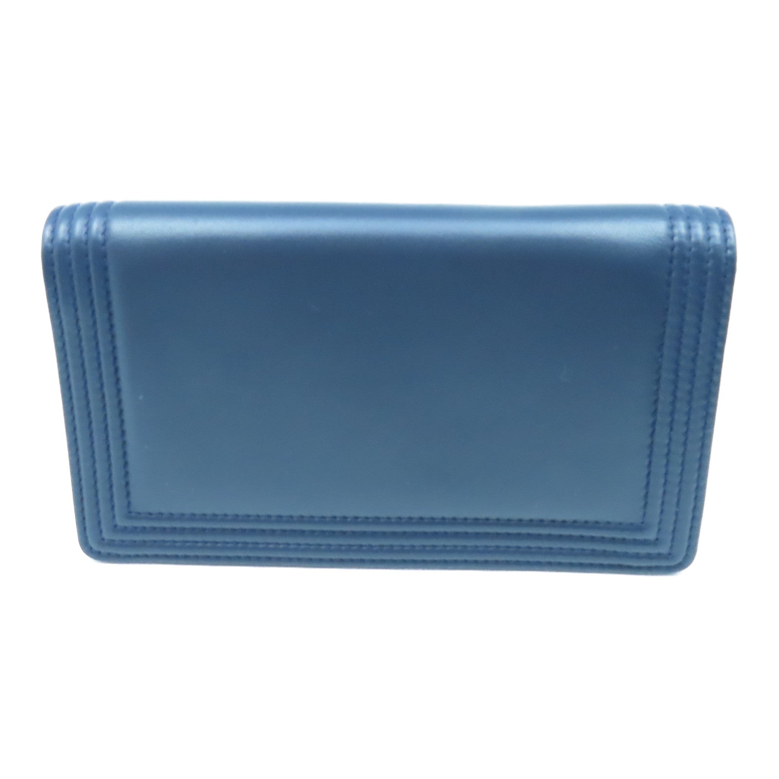 CHANEL 羊皮皮革Boy Long Wallet長銀包藍色