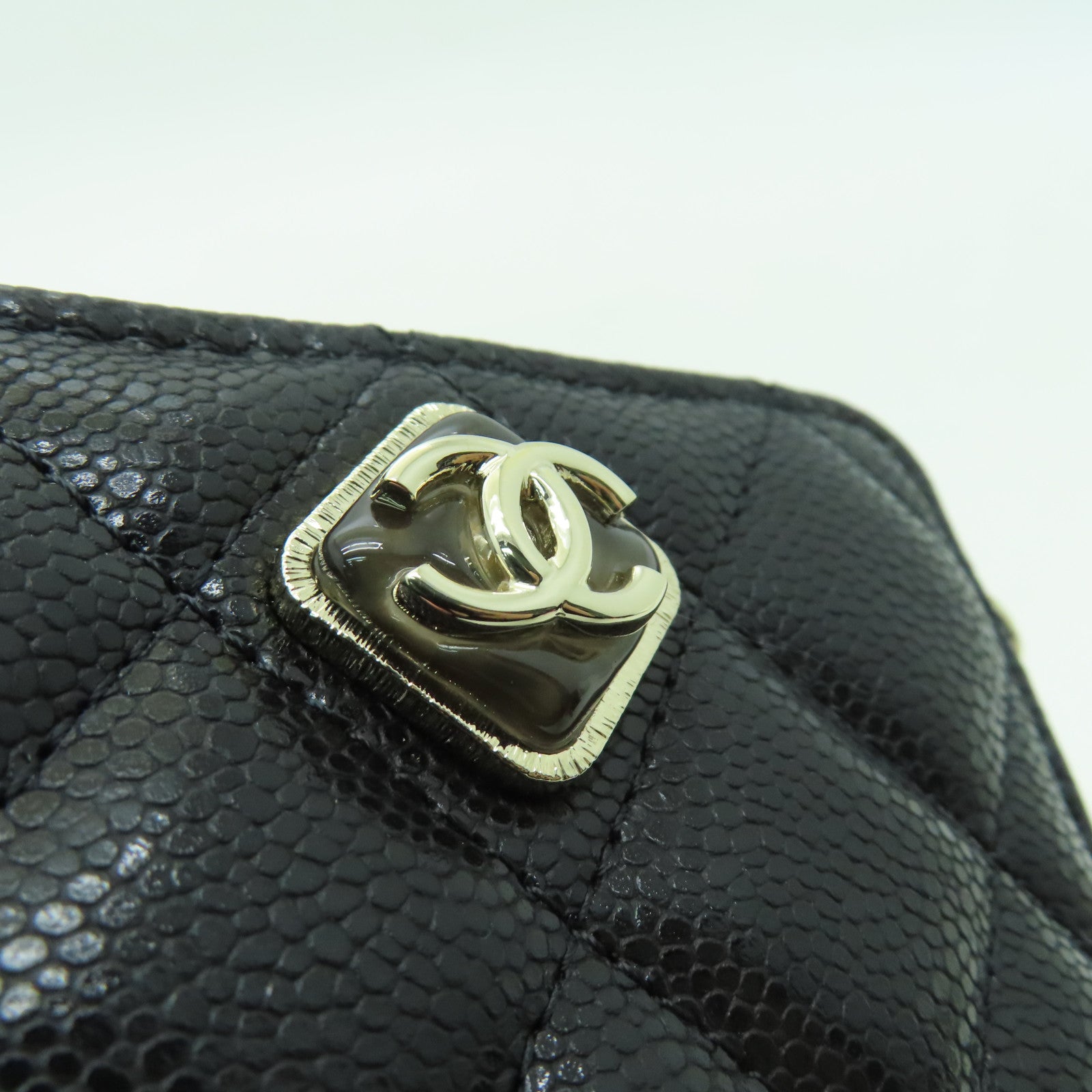 CHANEL 菱格Caviar皮革Mini Chain Shoulder金扣鏈帶肩背袋黑色