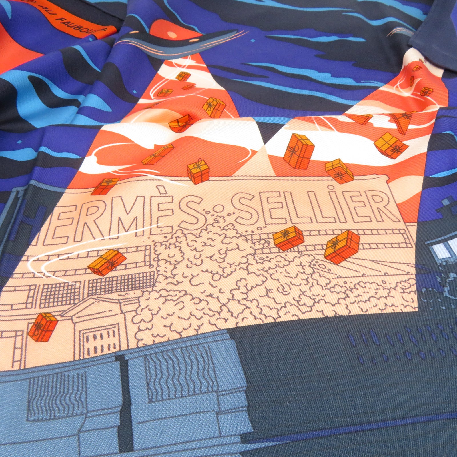 HERMES 絲質Scarf絲巾藍色