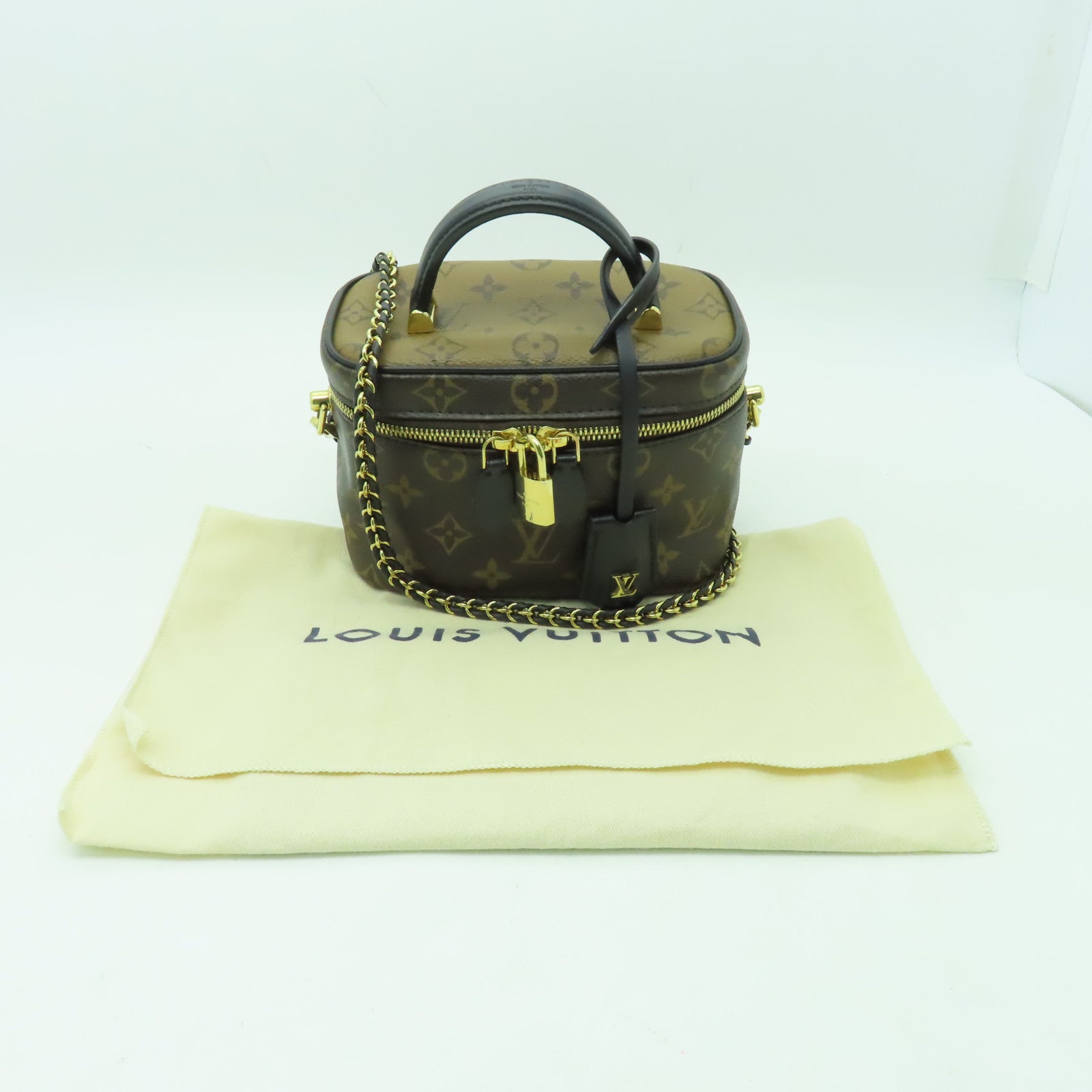 LOUIS VUITTON 【激減優惠】Monogram Vanity PM金扣手挽肩背兩用袋啡色/黑色