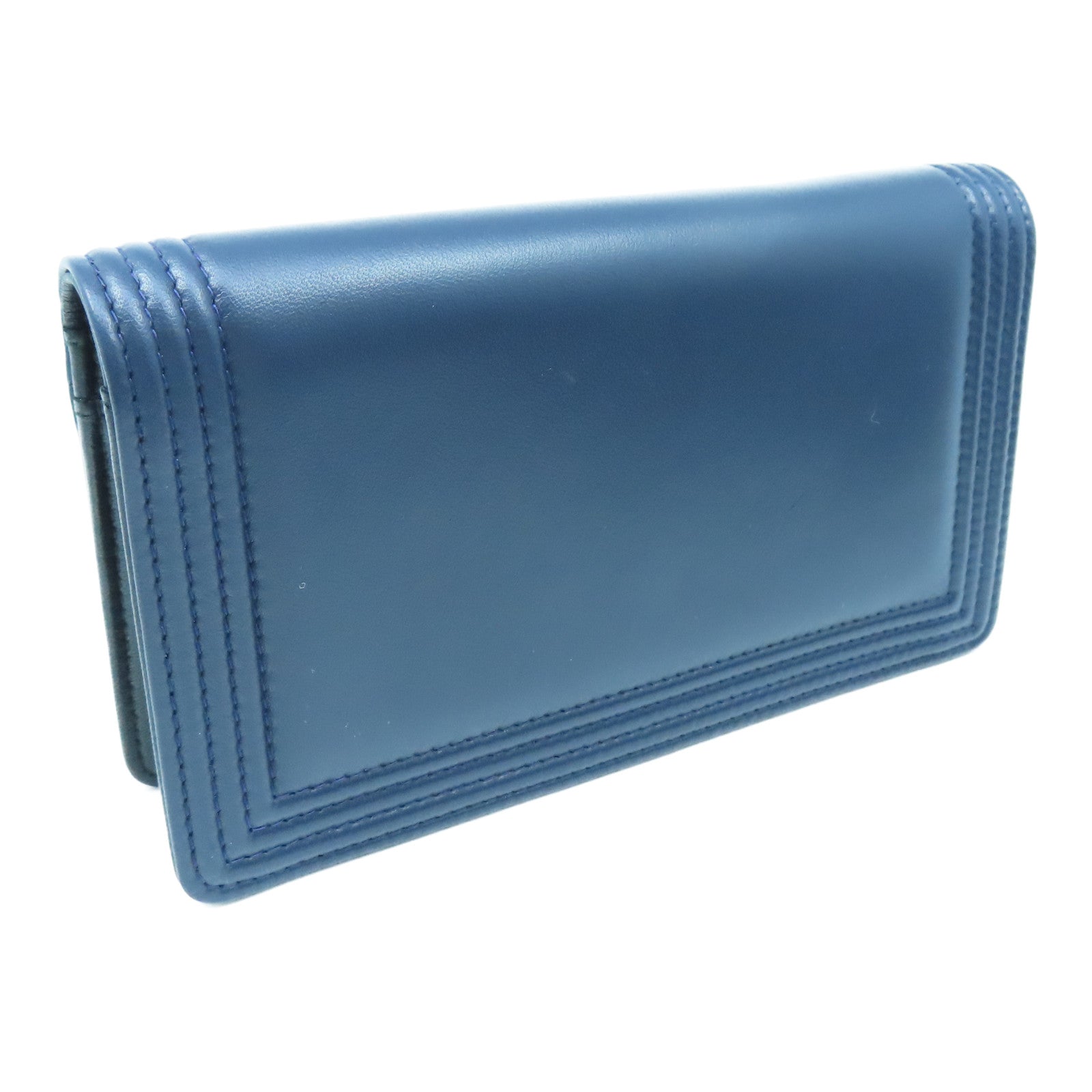 CHANEL 羊皮皮革Boy Long Wallet長銀包藍色