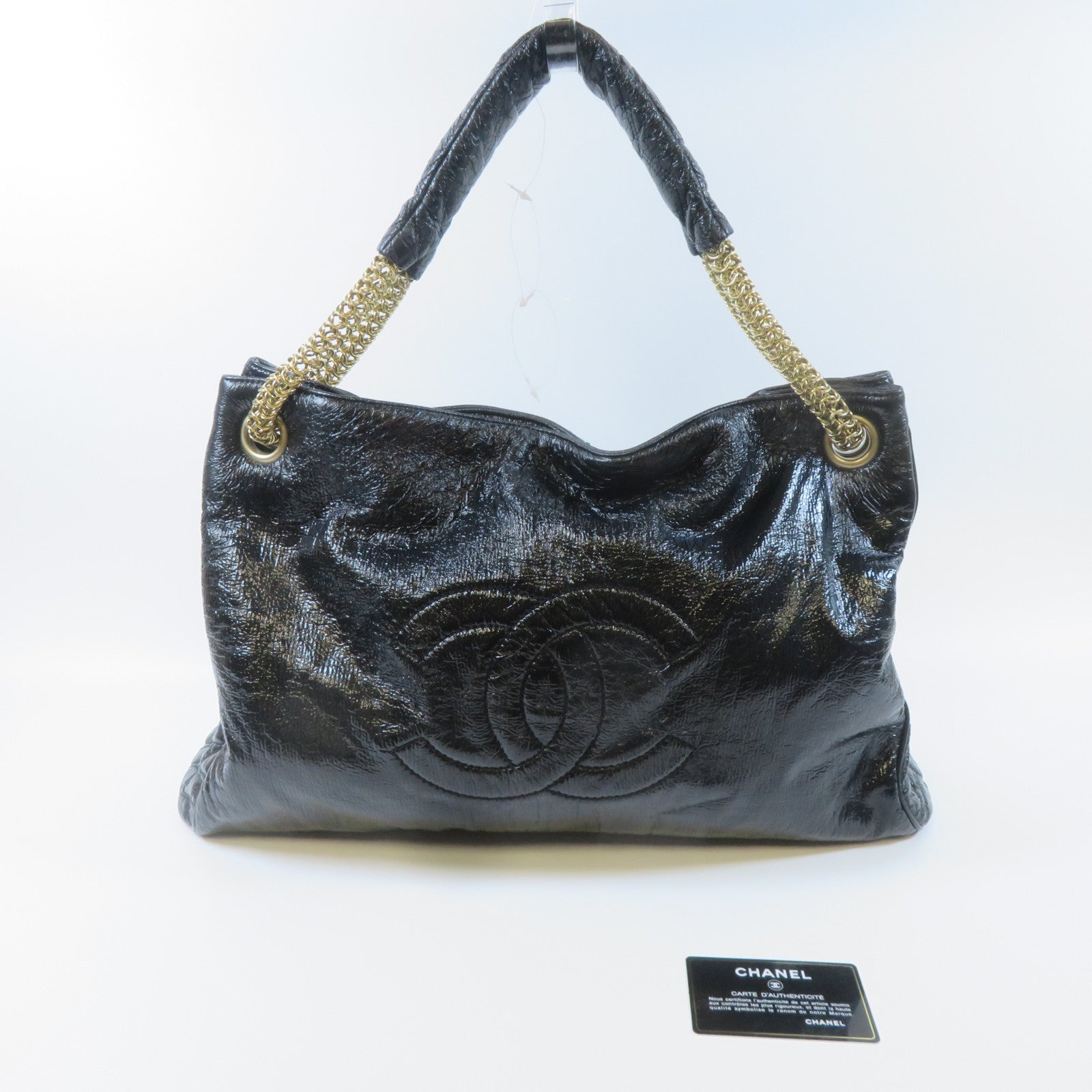 CHANEL 漆皮皮革Shoulder Bag金扣肩背袋黑色