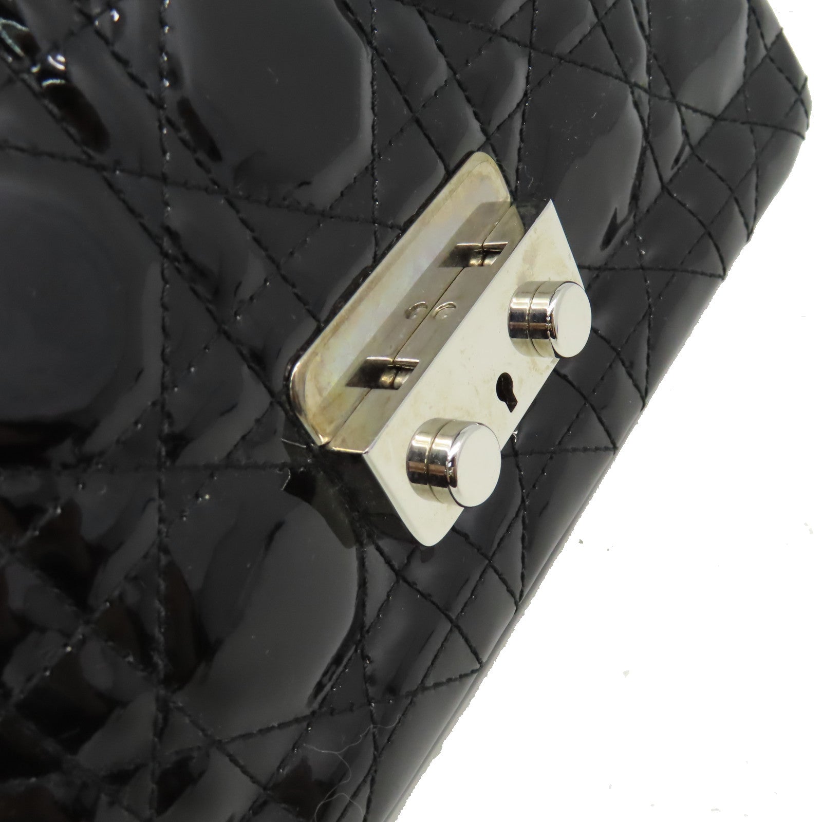 Dior 漆皮皮革Chain Shoulder Bag銀扣鏈帶肩背袋黑色
