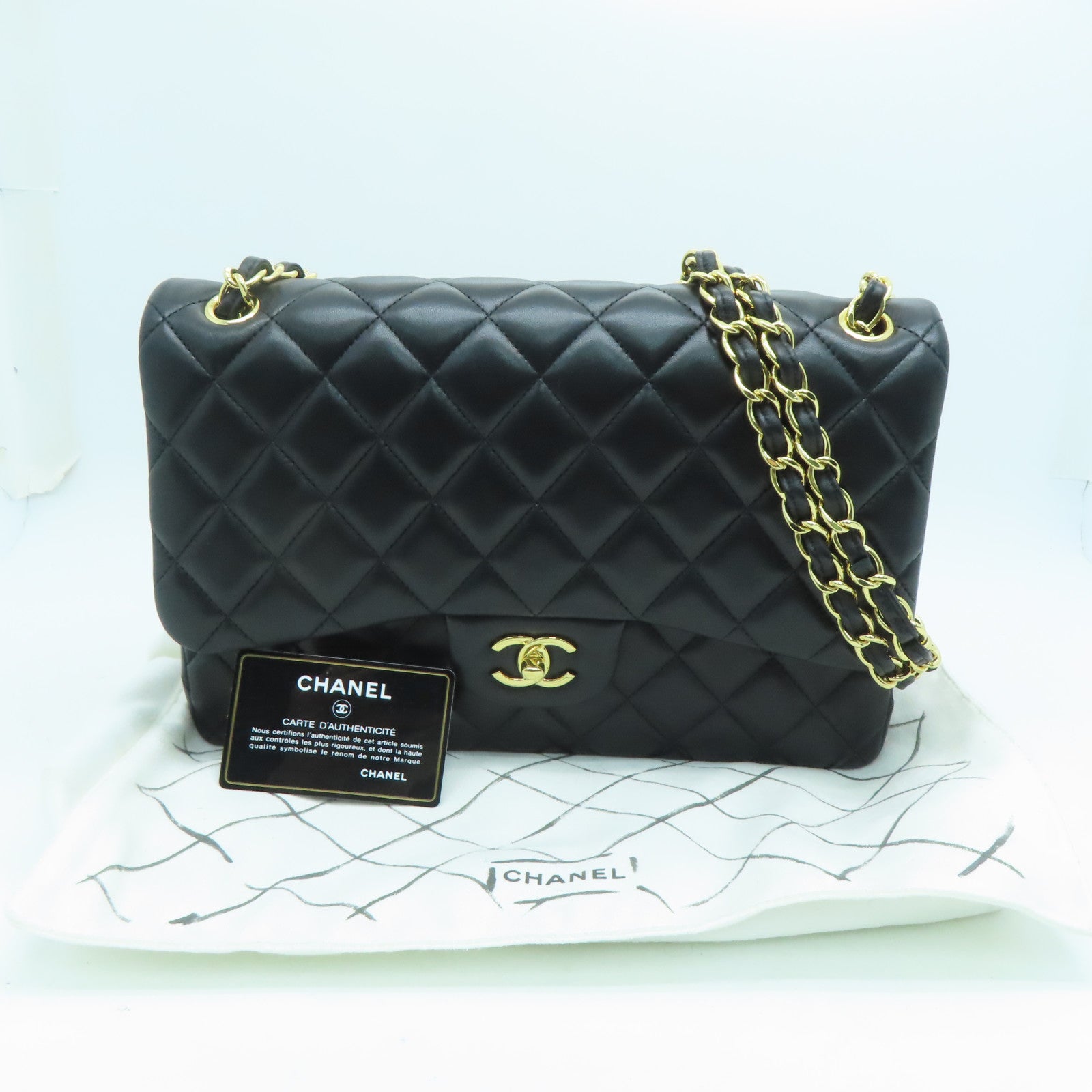 CHANEL 菱格羊皮皮革Classic Jumbo金扣肩背袋黑色