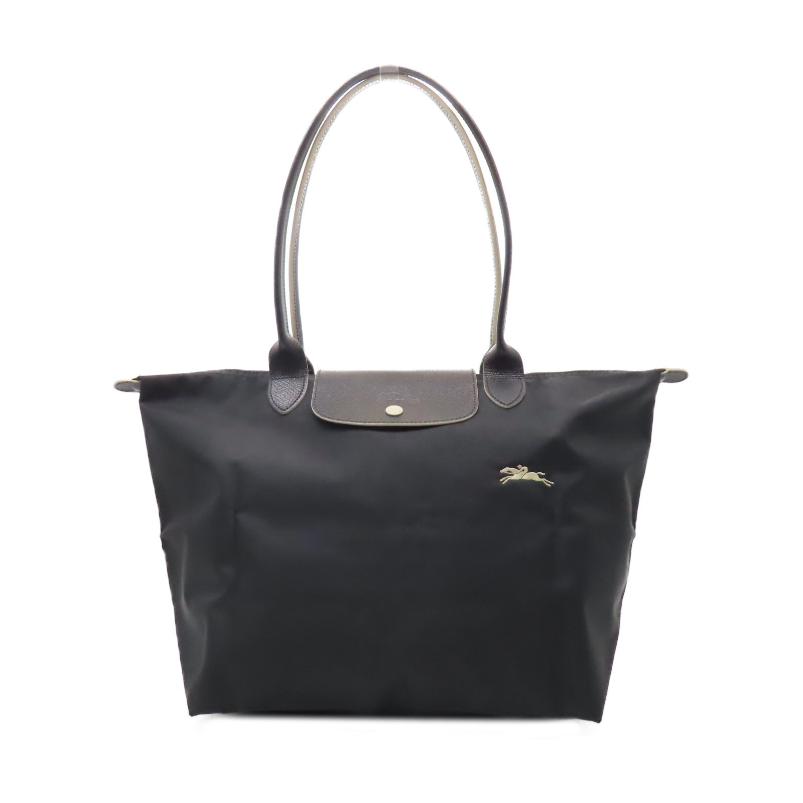 Longchamp 尼龍Shoulder Bag銀扣肩背袋黑色/米色