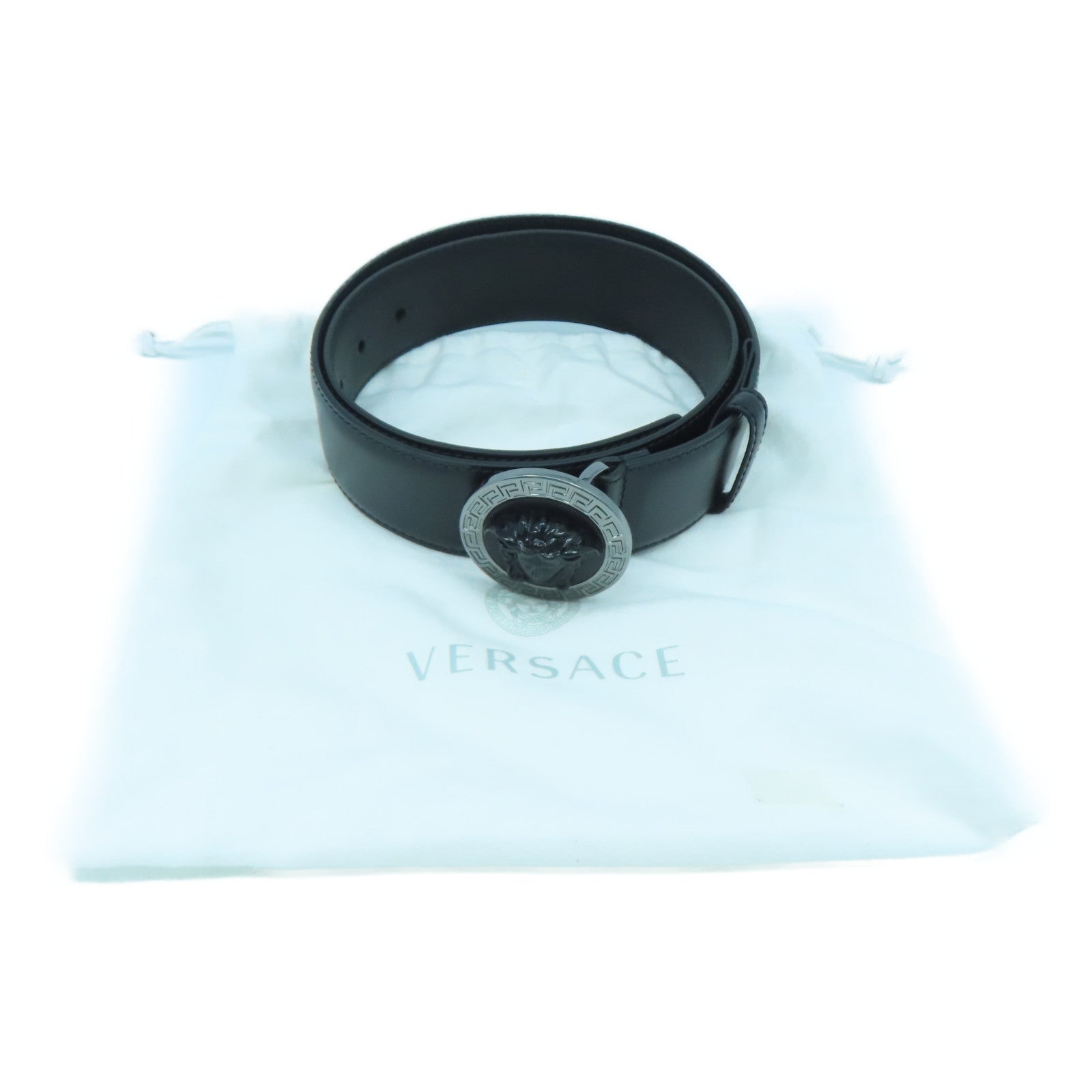 VERSACE 牛皮皮革Belt 80cm銀扣皮帶黑色