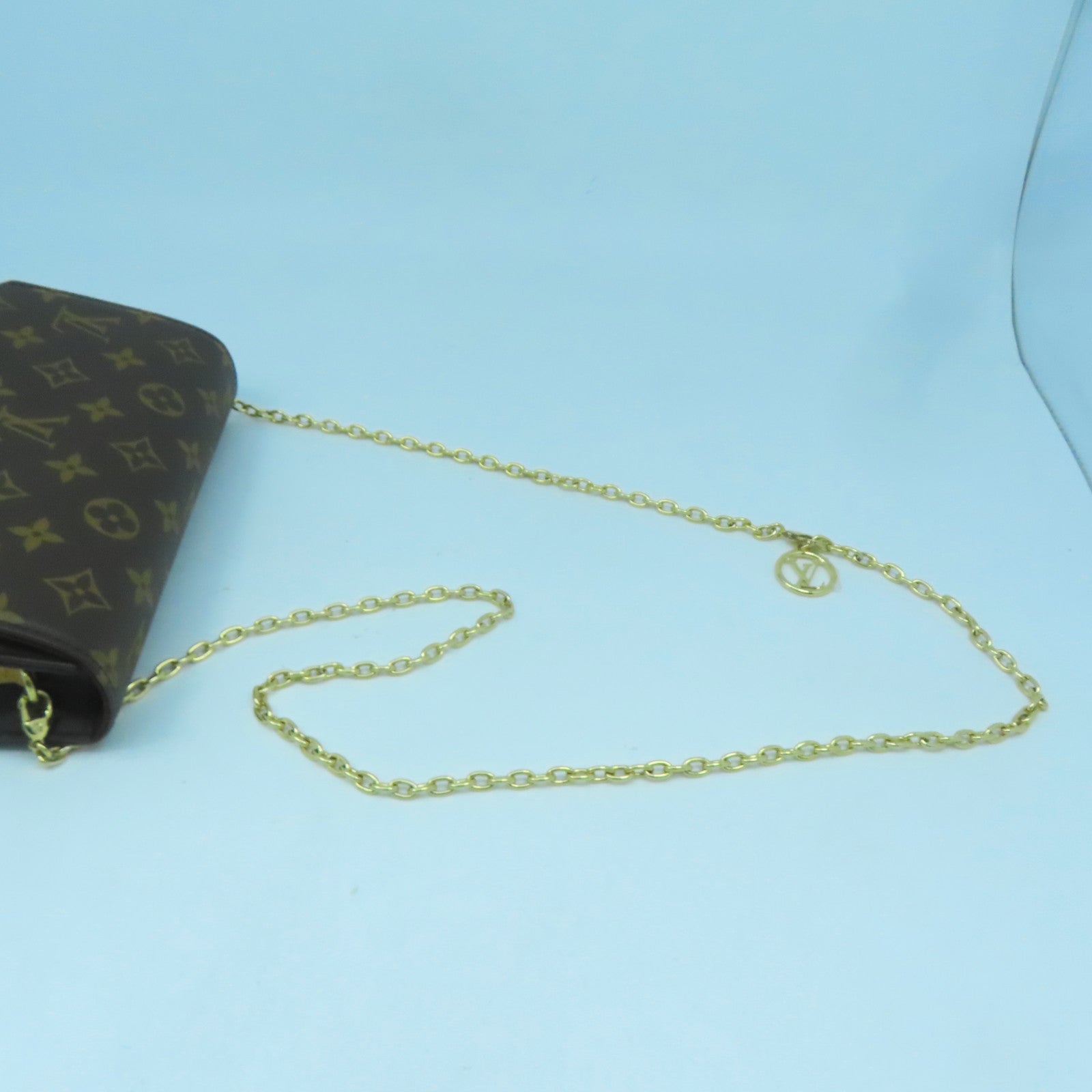 LOUIS VUITTON Monogram Wallet On Chain Lily金扣鏈帶肩背袋啡色