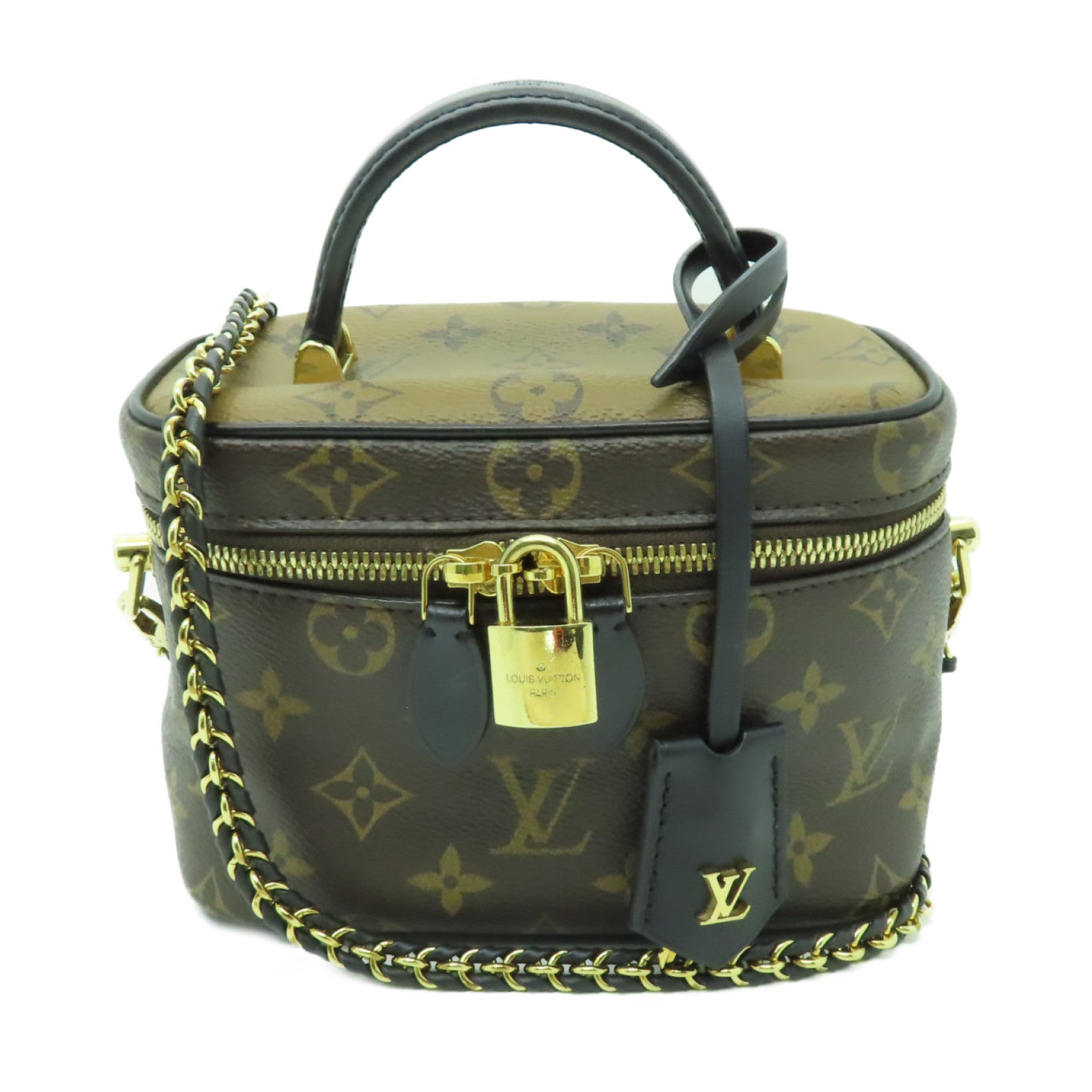 LOUIS VUITTON 【激減優惠】Monogram Vanity PM金扣手挽肩背兩用袋啡色/黑色
