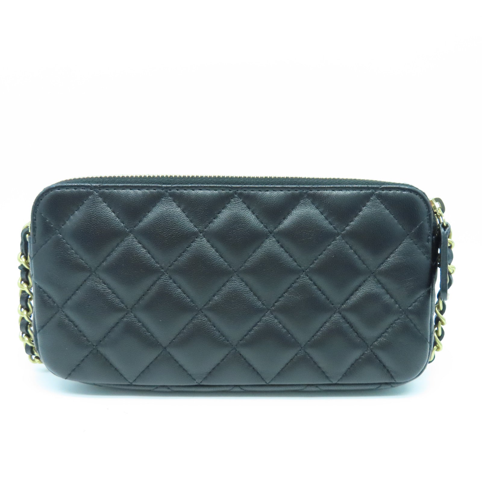 CHANEL 菱格羊皮皮革Chain Shoulder Bag金扣链带肩背袋黑色
