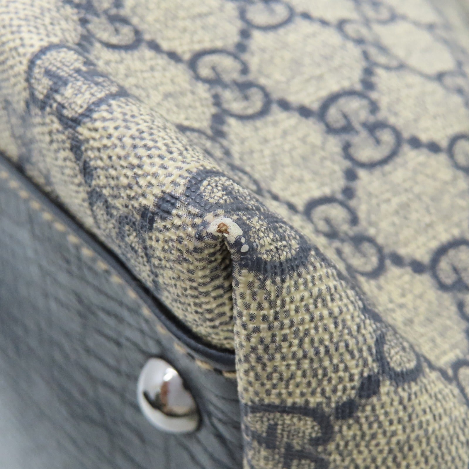 GUCCI 塗層帆布Hand Bag銀扣肩背袋啡色/藍色