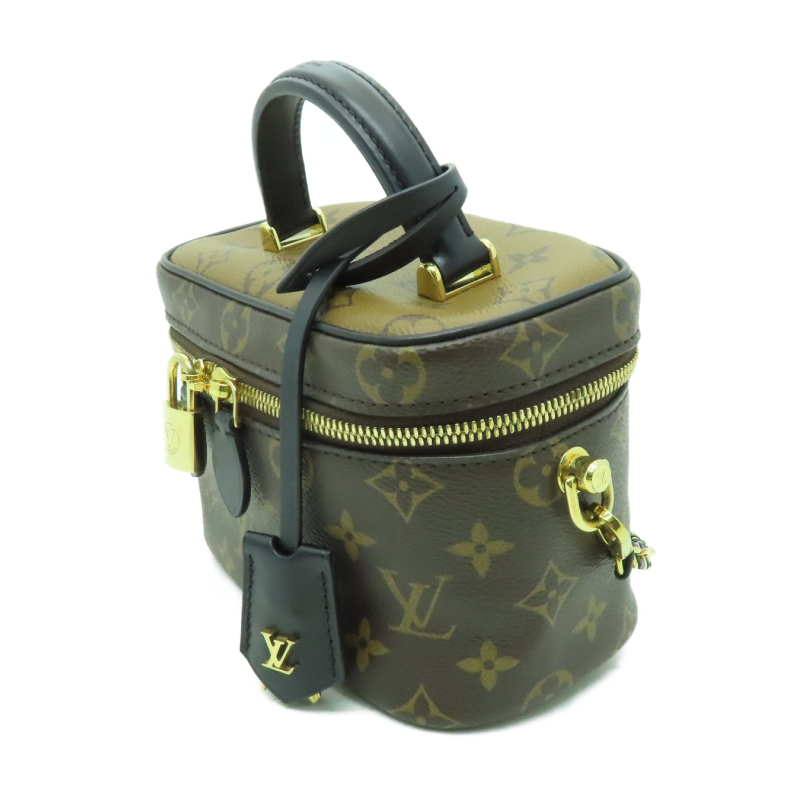 LOUIS VUITTON 【激減優惠】Monogram Vanity PM金扣手挽肩背兩用袋啡色/黑色