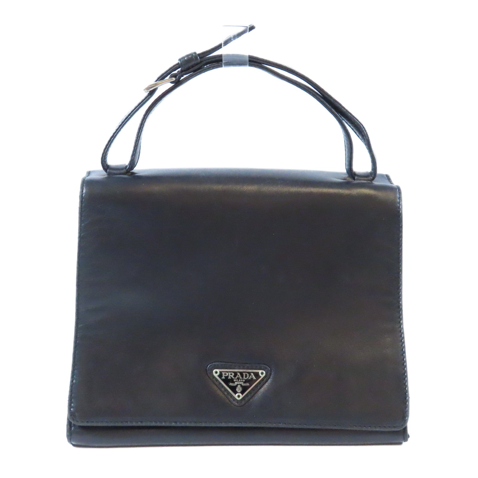 PRADA 牛皮皮革Handbag銀扣手挽袋黑色
