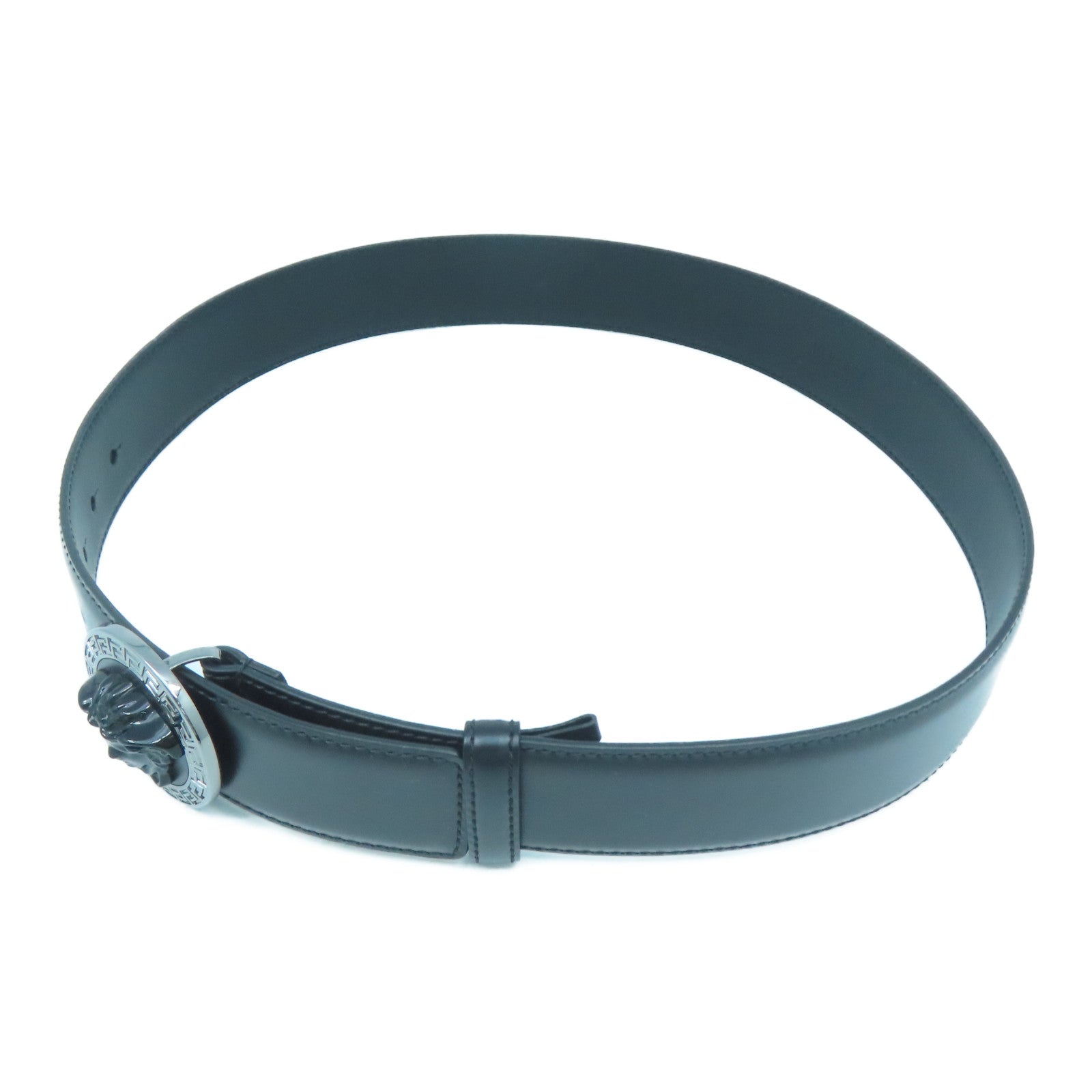 VERSACE 牛皮皮革Belt 80cm銀扣皮帶黑色
