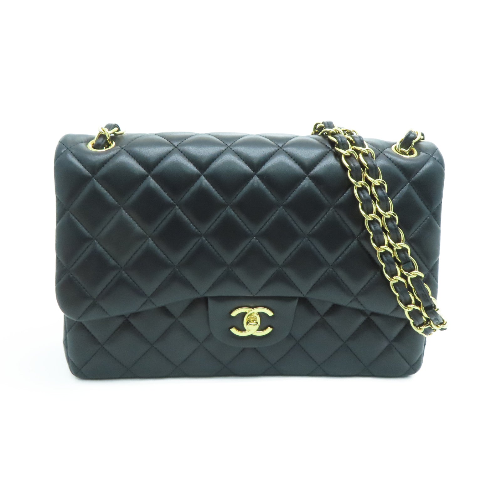 CHANEL 菱格羊皮皮革Classic Jumbo金扣肩背袋黑色