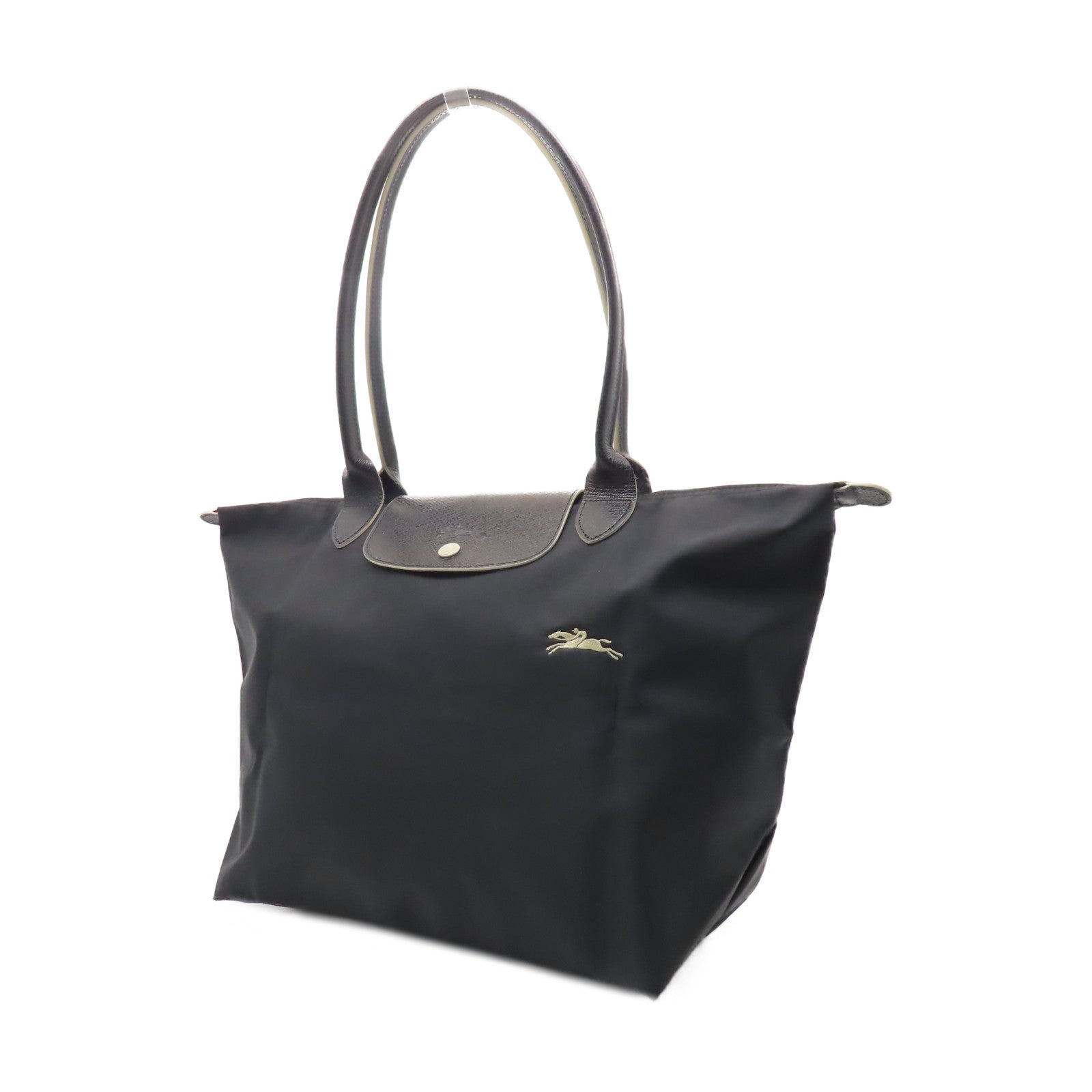 Longchamp 尼龍Shoulder Bag銀扣肩背袋黑色/米色