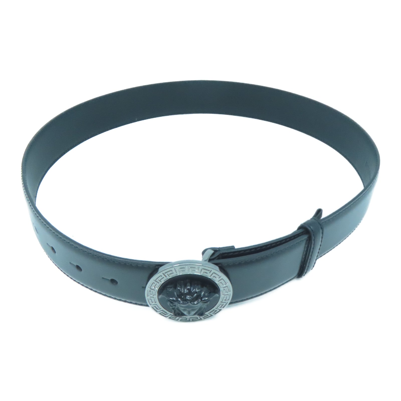 VERSACE 牛皮皮革Belt 80cm銀扣皮帶黑色
