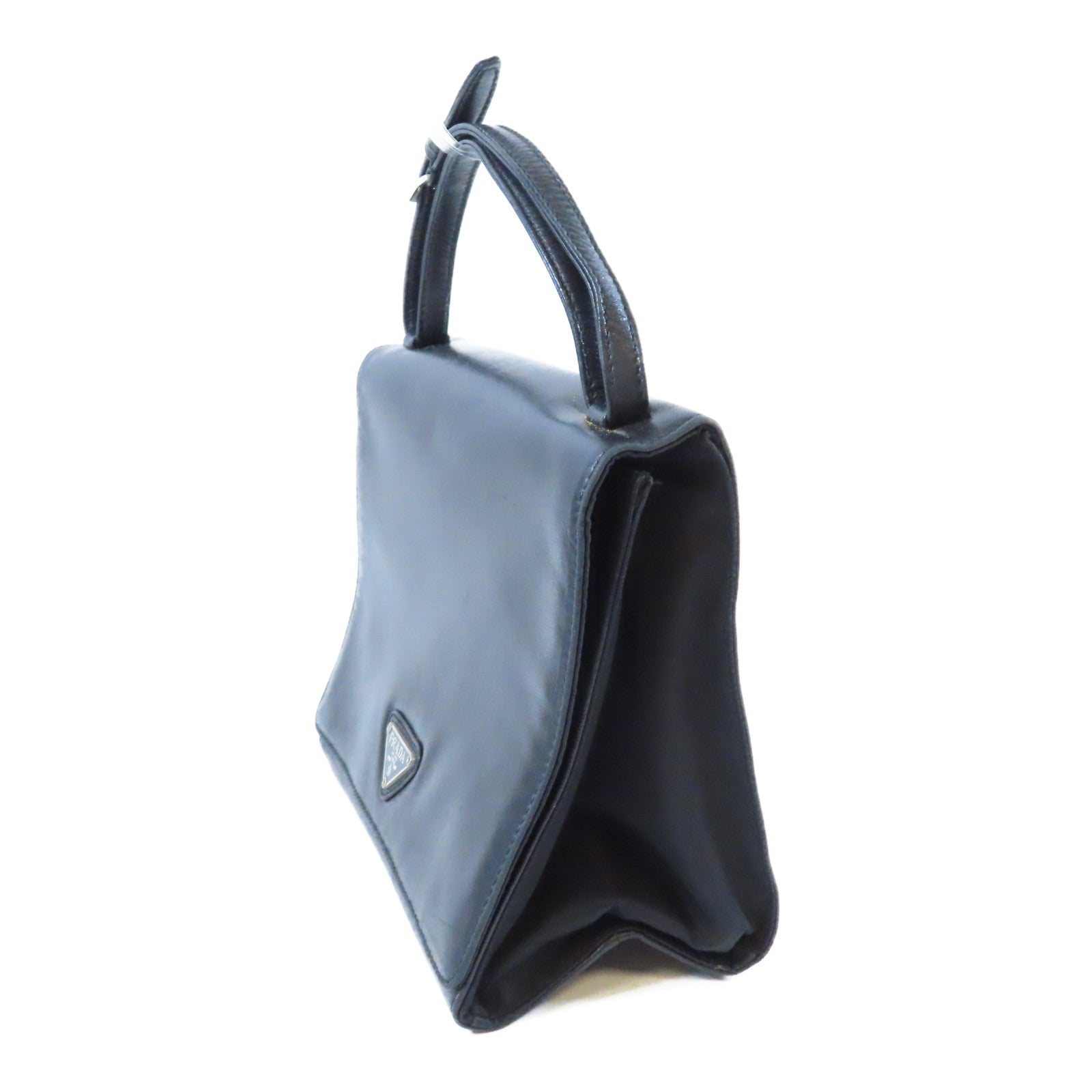 PRADA 牛皮皮革Handbag銀扣手挽袋黑色