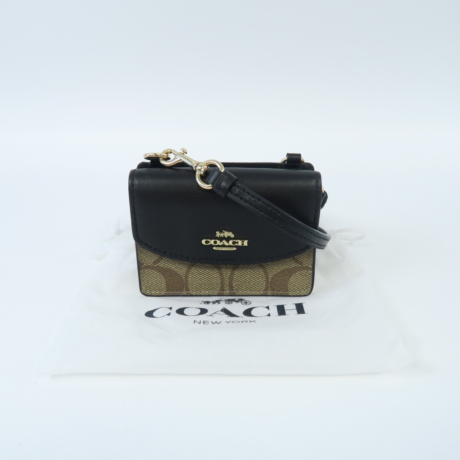 COACH 皮革Card Bag金扣卡片套黑色/啡色