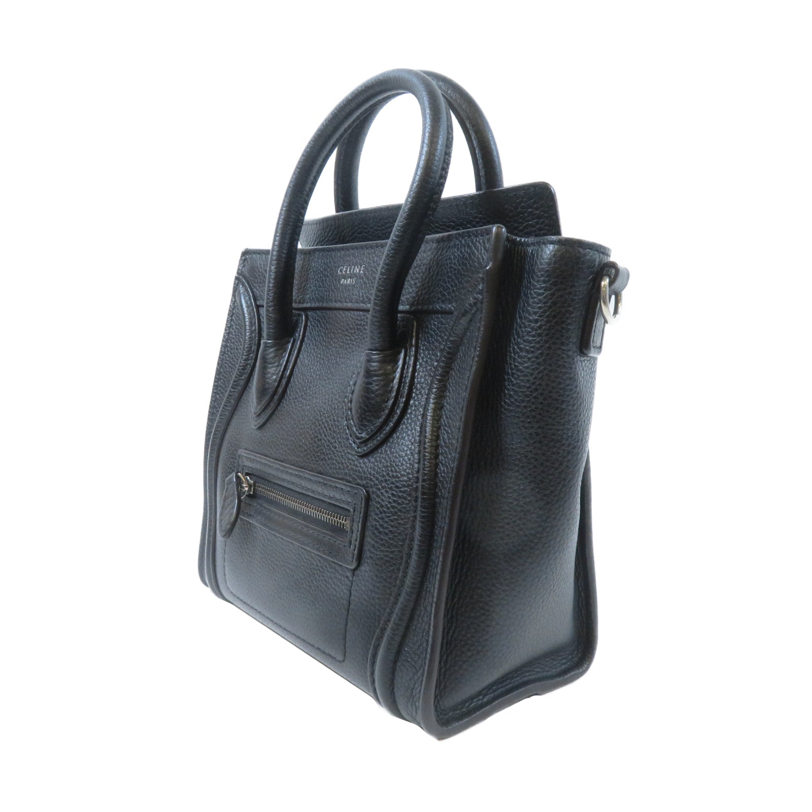 CELINE 牛皮皮革Nano Luggage銀扣手挽肩背兩用袋黑色