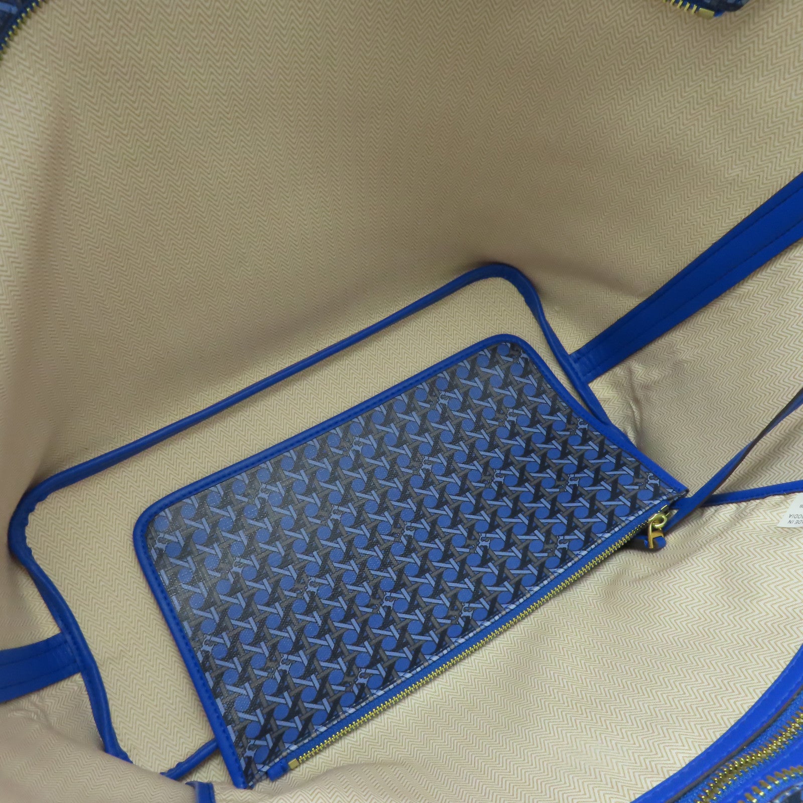 Tory Burch 塗層帆布Tote Bag金扣肩背袋藍色