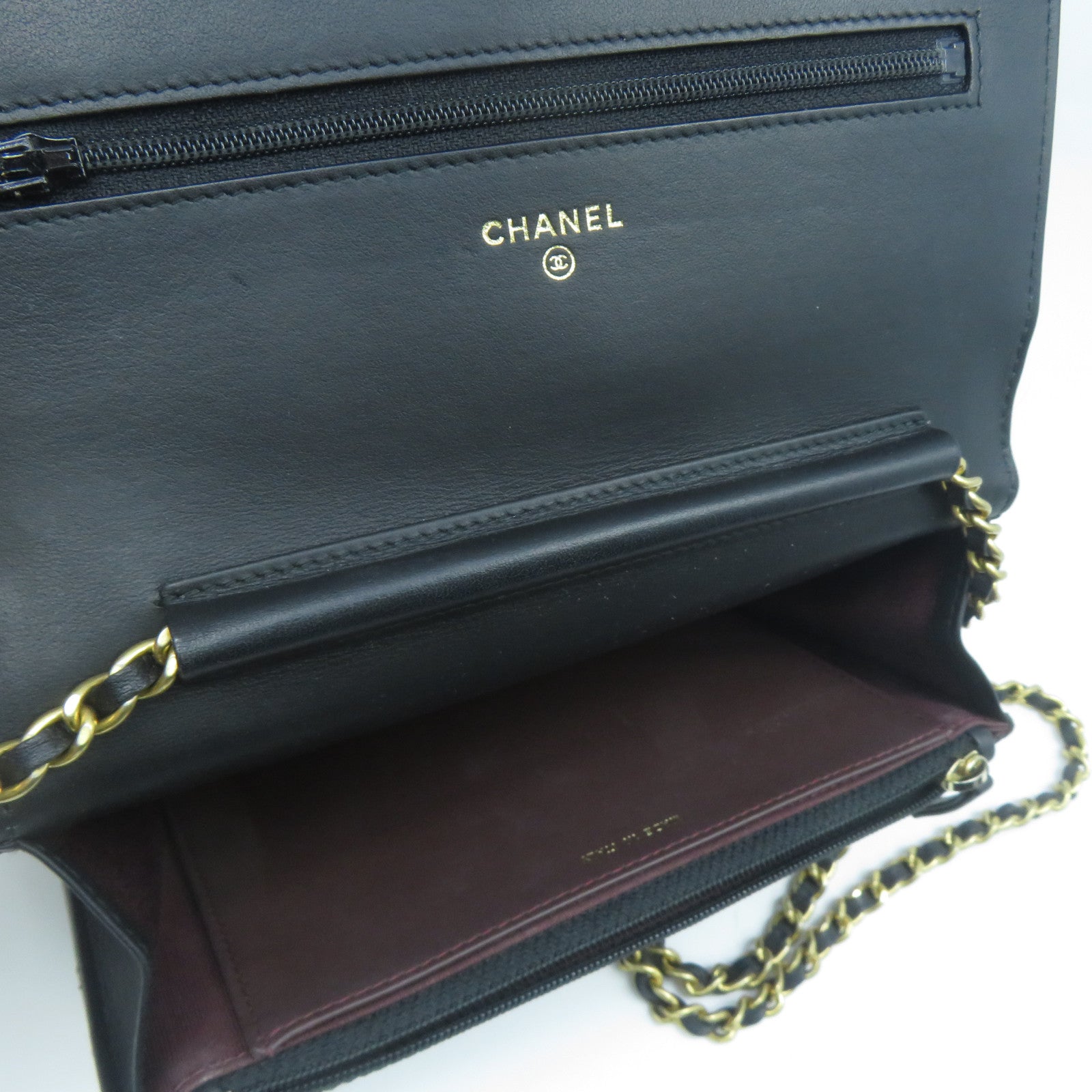 CHANEL 菱格牛皮皮革Wallet On Chain金扣鏈帶肩背袋黑色