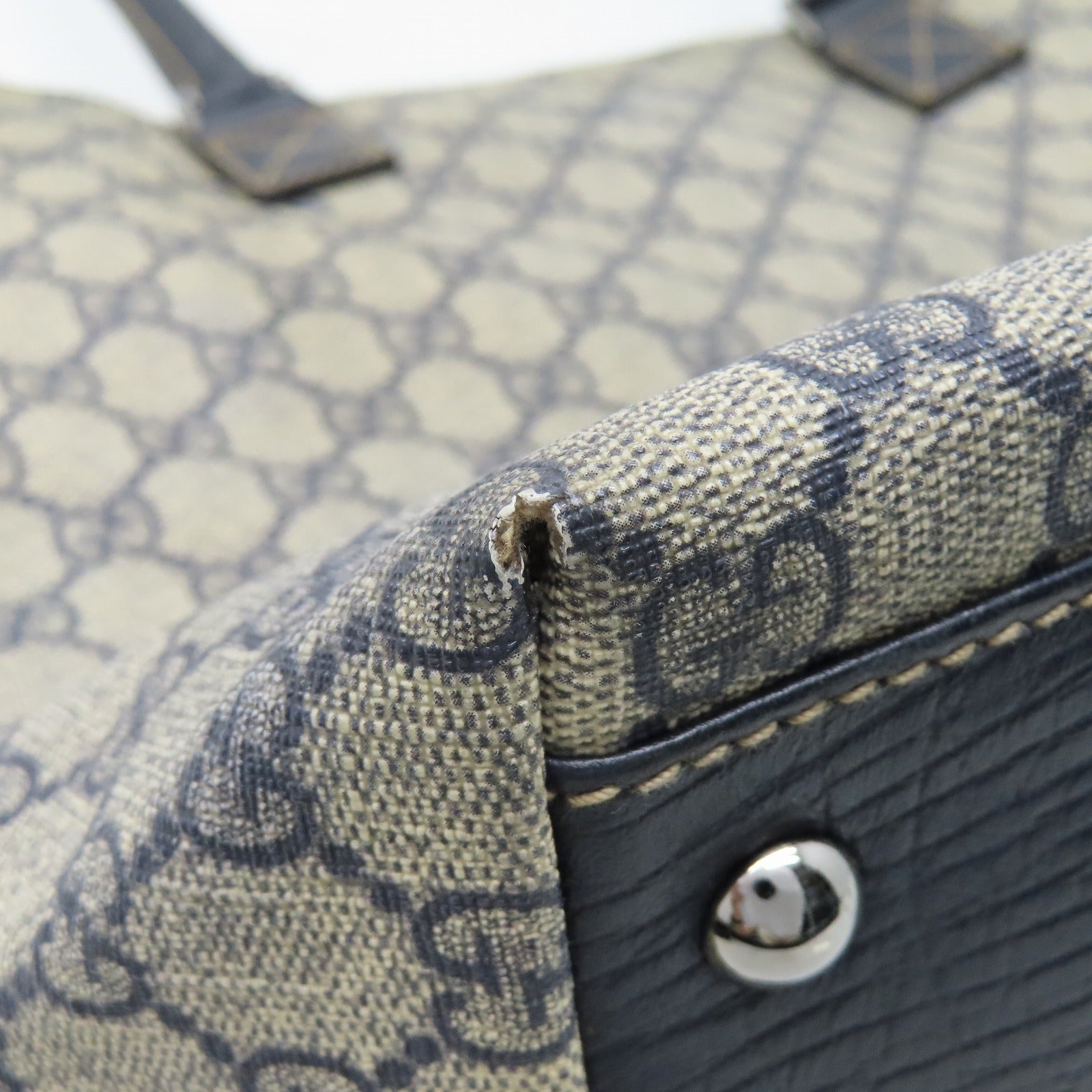 GUCCI 塗層帆布Hand Bag銀扣肩背袋啡色/藍色