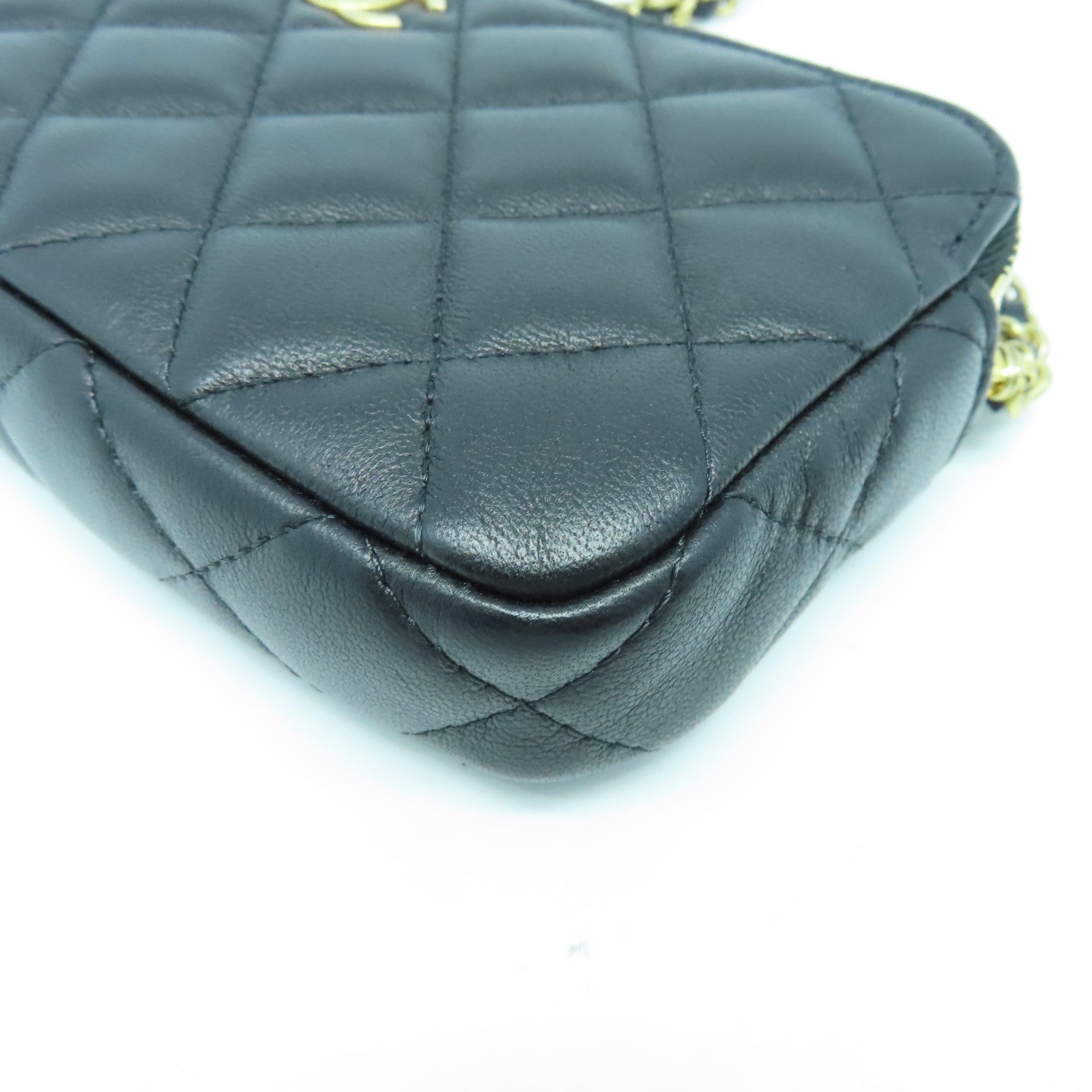 CHANEL 菱格羊皮皮革Chain Shoulder Bag金扣链带肩背袋黑色