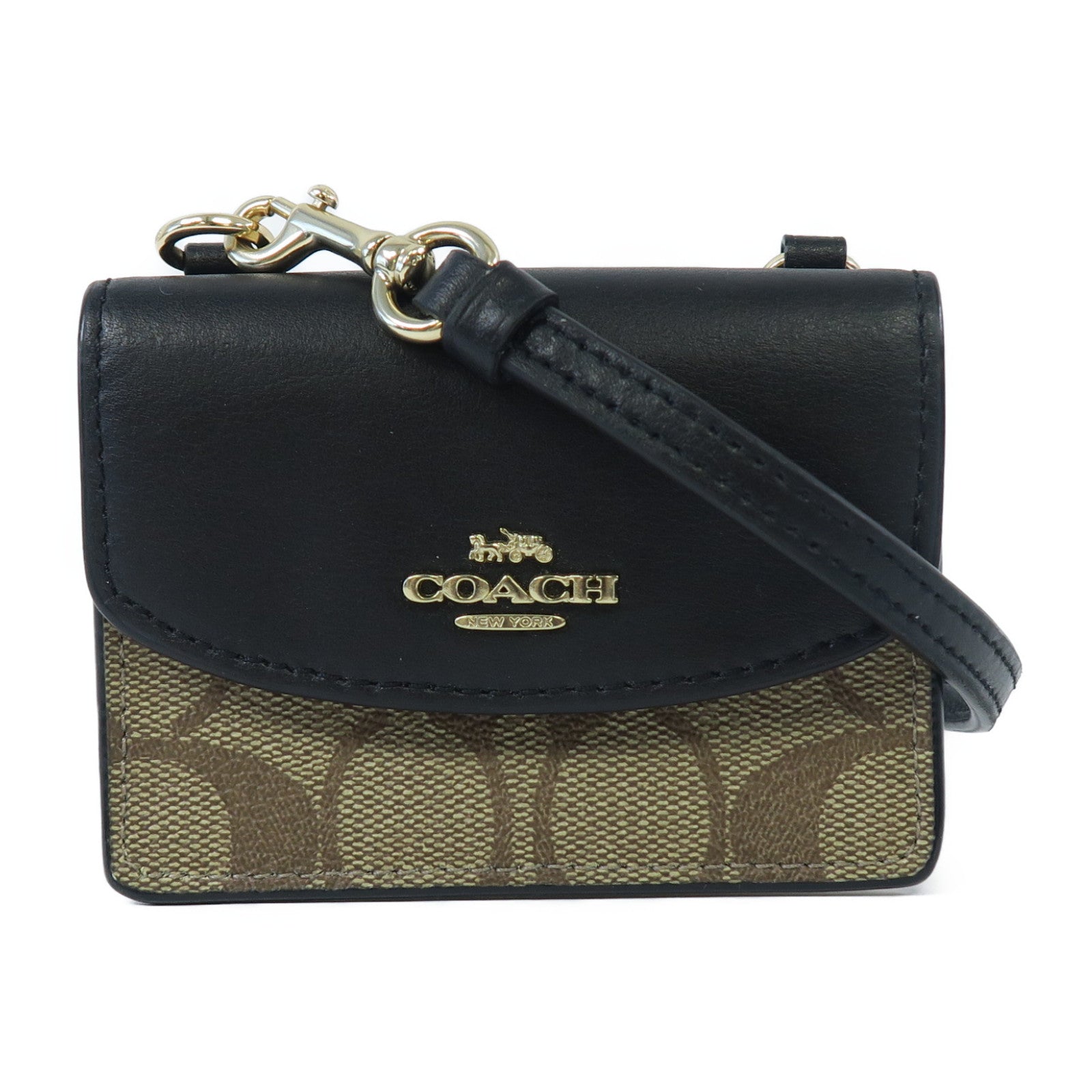 COACH 皮革Card Bag金扣卡片套黑色/啡色