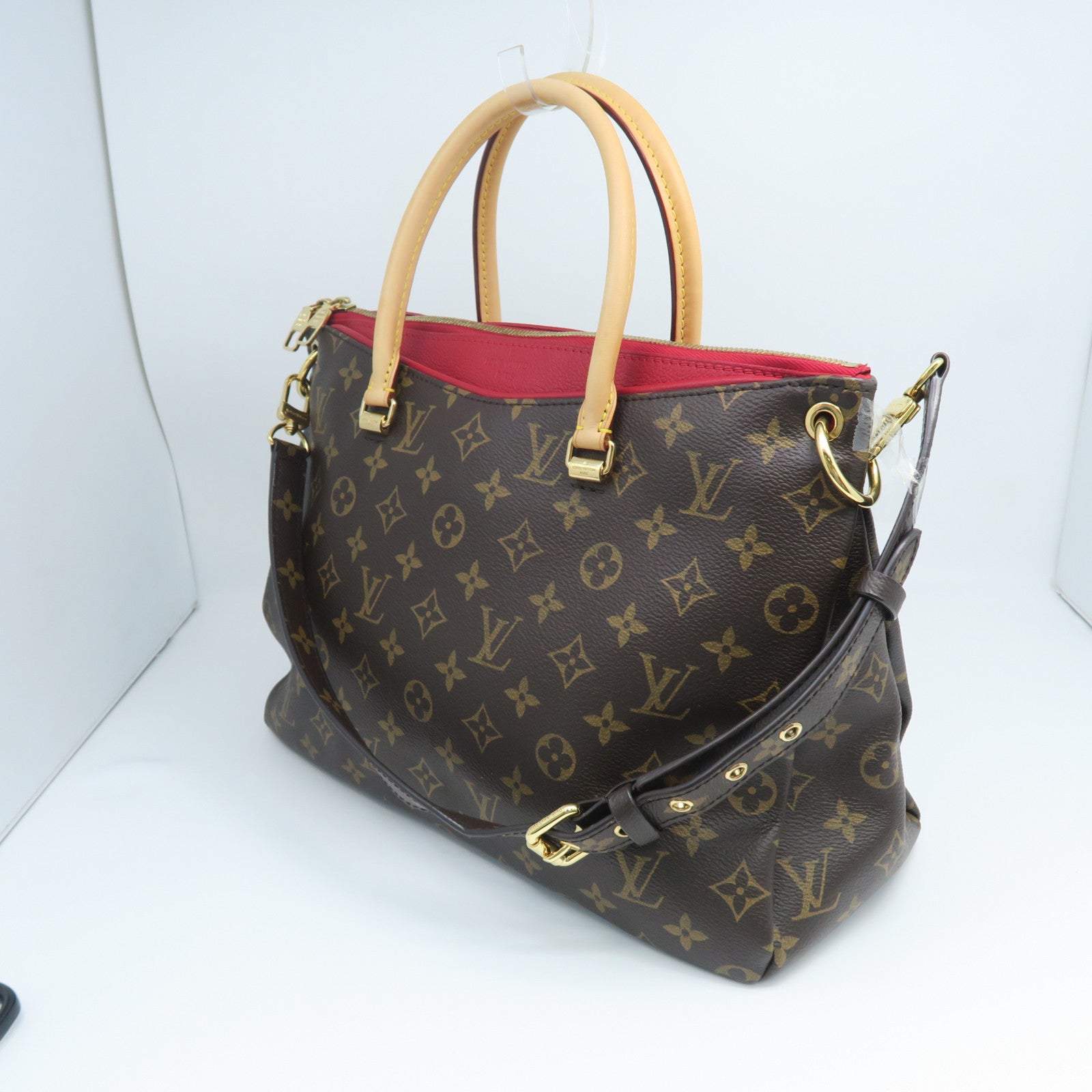 LOUIS VUITTON Monogram Pallas MM Gold Buckle Handle Shoulder Bag Brown/Red