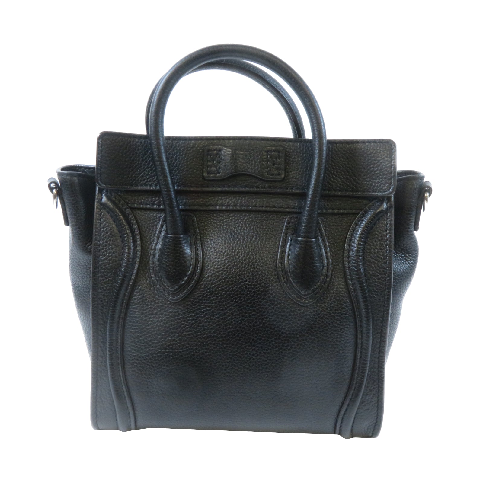 CELINE 牛皮皮革Nano Luggage銀扣手挽肩背兩用袋黑色