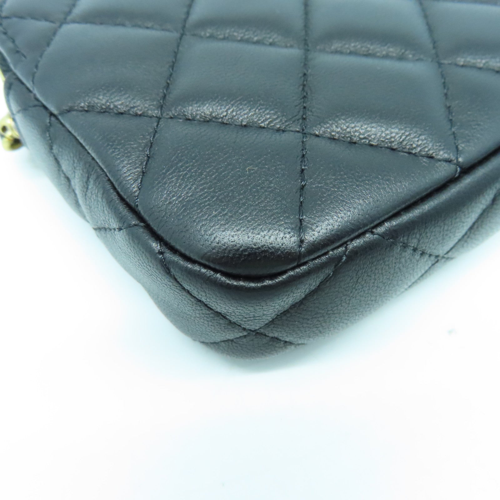 CHANEL 菱格羊皮皮革Chain Shoulder Bag金扣链带肩背袋黑色