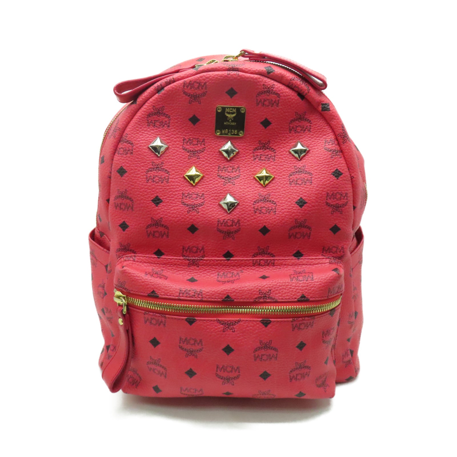 MCM 牛皮皮革Rucksack金扣背包紅色