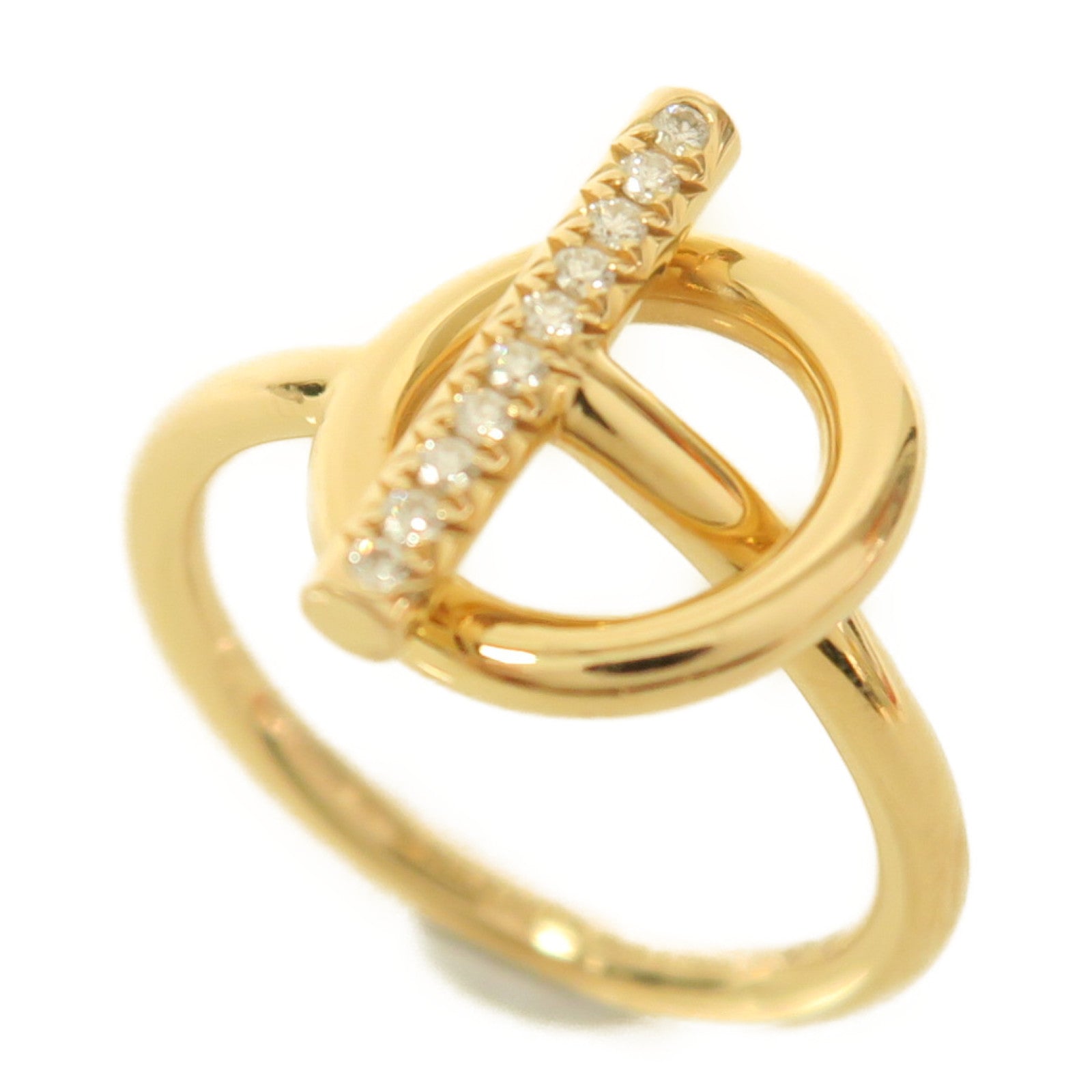 HERMES 18KEchappee Ring 0.07ct鑽石戒指金色US#5.5