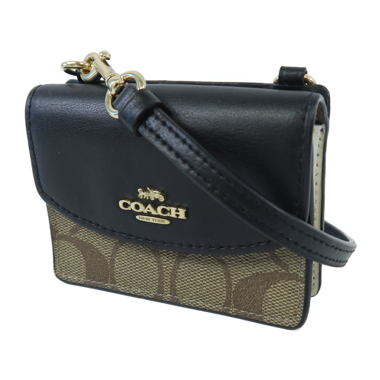 COACH 皮革Card Bag金扣卡片套黑色/啡色