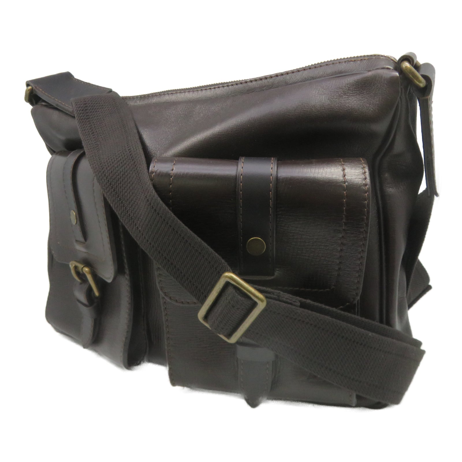LOUIS VUITTON 牛皮皮革Whichita金扣肩背袋棕色