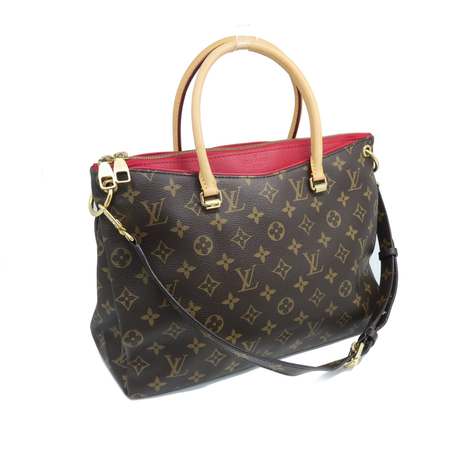 LOUIS VUITTON Monogram Pallas MM Gold Buckle Handle Shoulder Bag Brown/Red