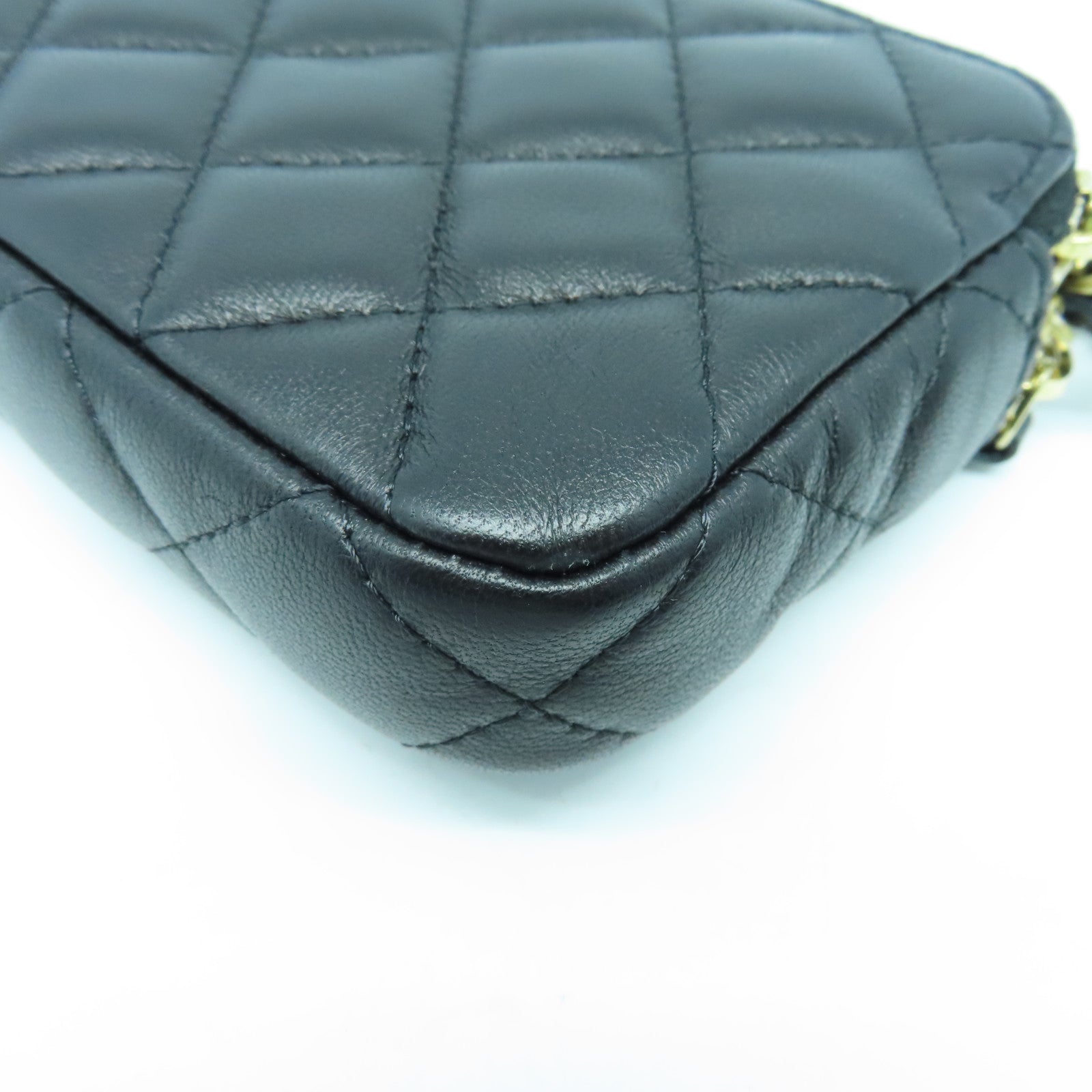 CHANEL 菱格羊皮皮革Chain Shoulder Bag金扣链带肩背袋黑色