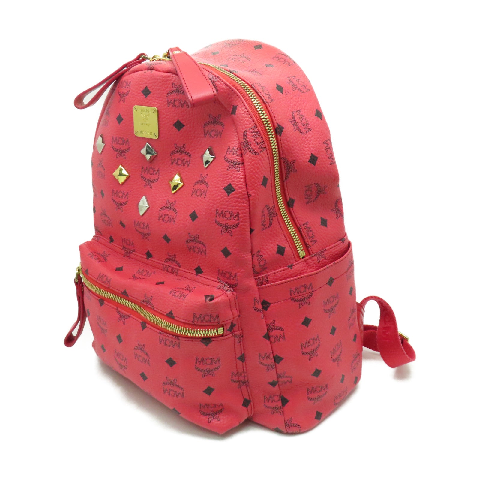 MCM 牛皮皮革Rucksack金扣背包紅色