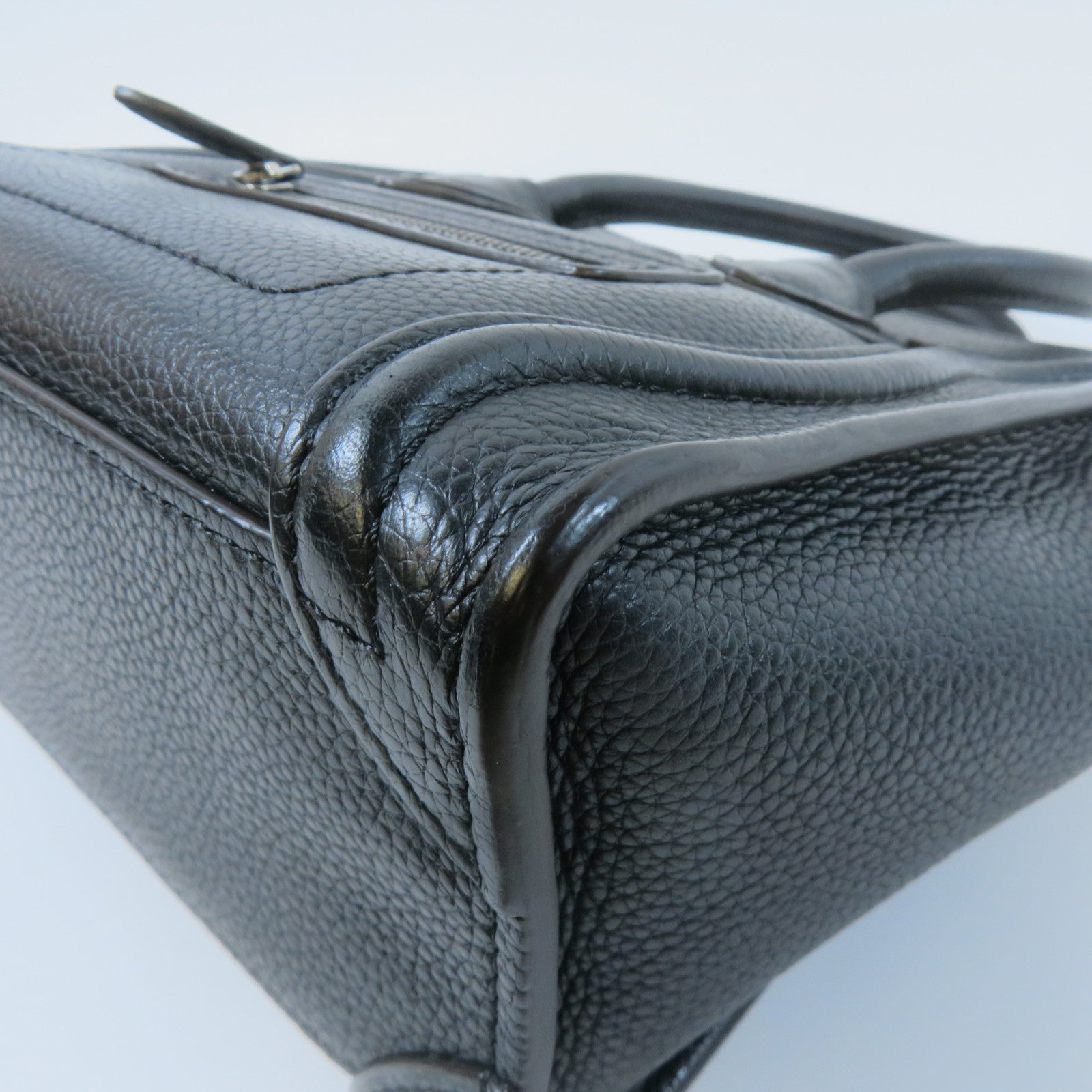 CELINE 牛皮皮革Nano Luggage銀扣手挽肩背兩用袋黑色